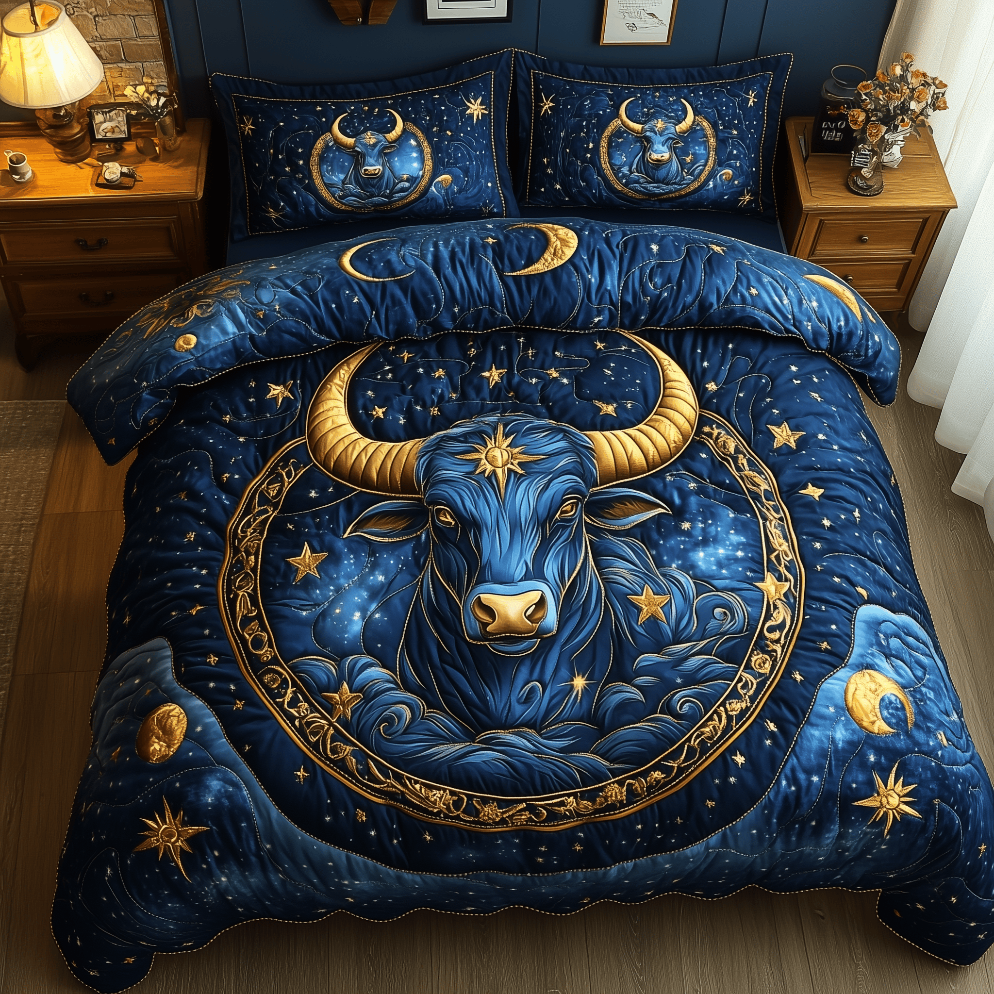 Majestic Taurus Zodiac Sign Quilted Bedding Set Great Duvet Cover Bedspread Set Gifts For Dads Who Have Everything