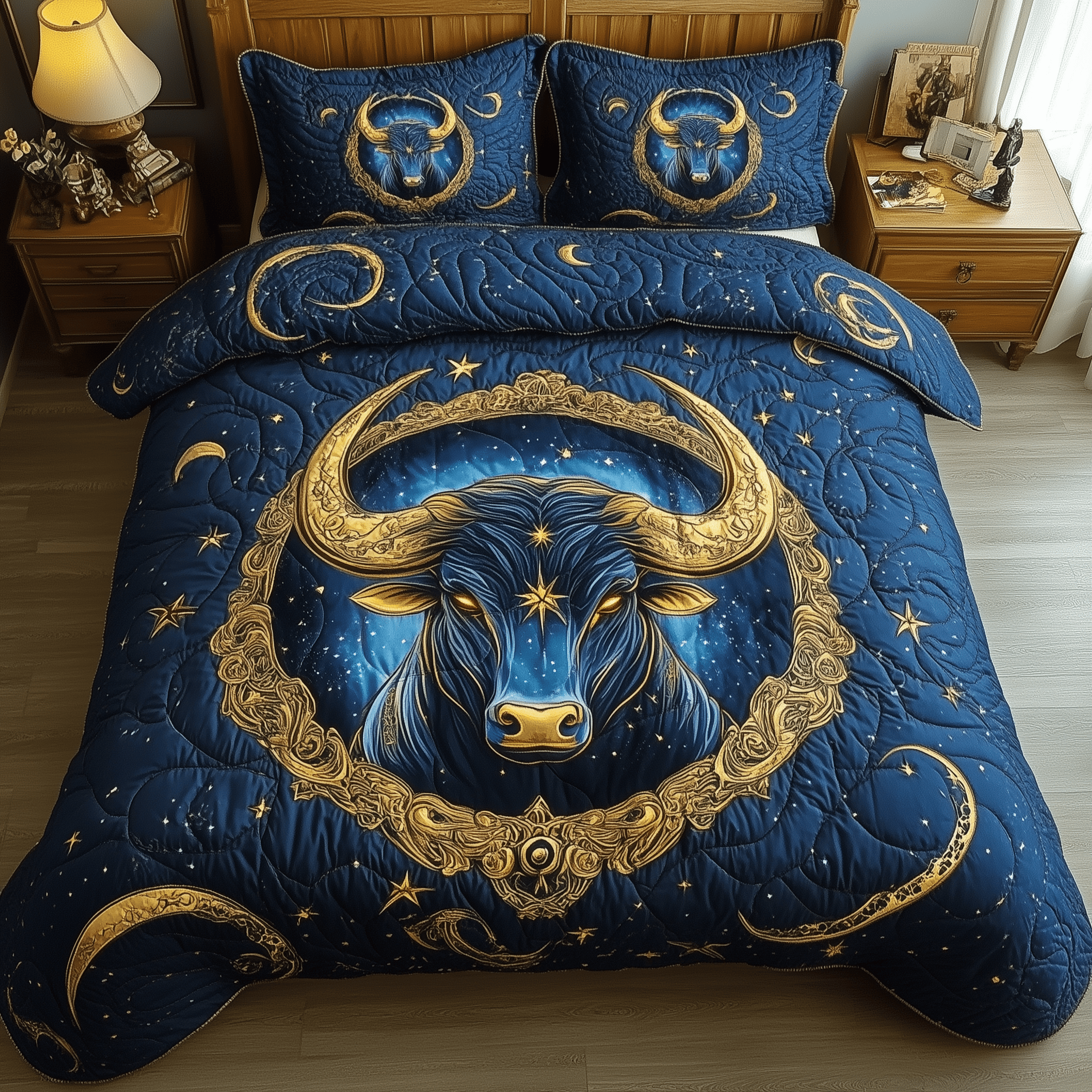 Majestic Taurus Zodiac Sign Quilted Bedding Set Great Duvet Cover Bedspread Set Mothers Birthday Gifts