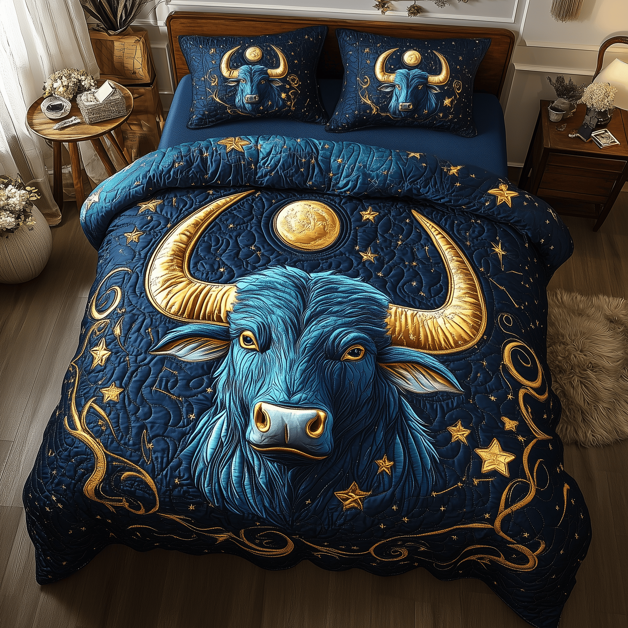 Majestic Taurus Zodiac Sign Quilted Bedding Set Great Duvet Cover Bedspread Set Sentimental Gifts For Mom