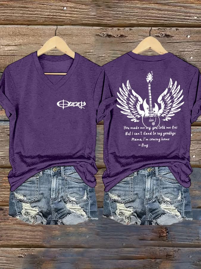 Mama I'm Coming Home V-Neck T-Shirt RIP Ozzy Osbourne Shirt Gifts For Her