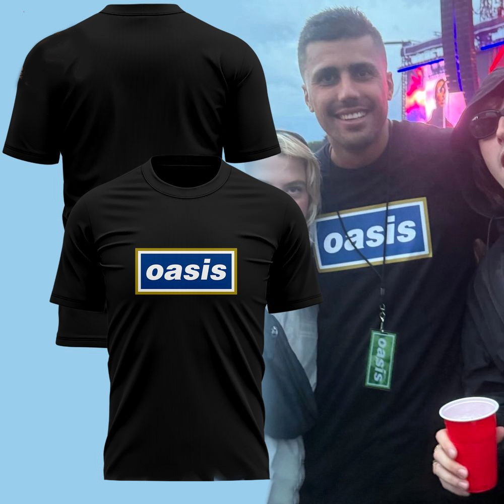 Manchester City's Rodri Spotted In The Iconic Oasis Gallagher Hill T-Shirt Oasis Merch For Fans