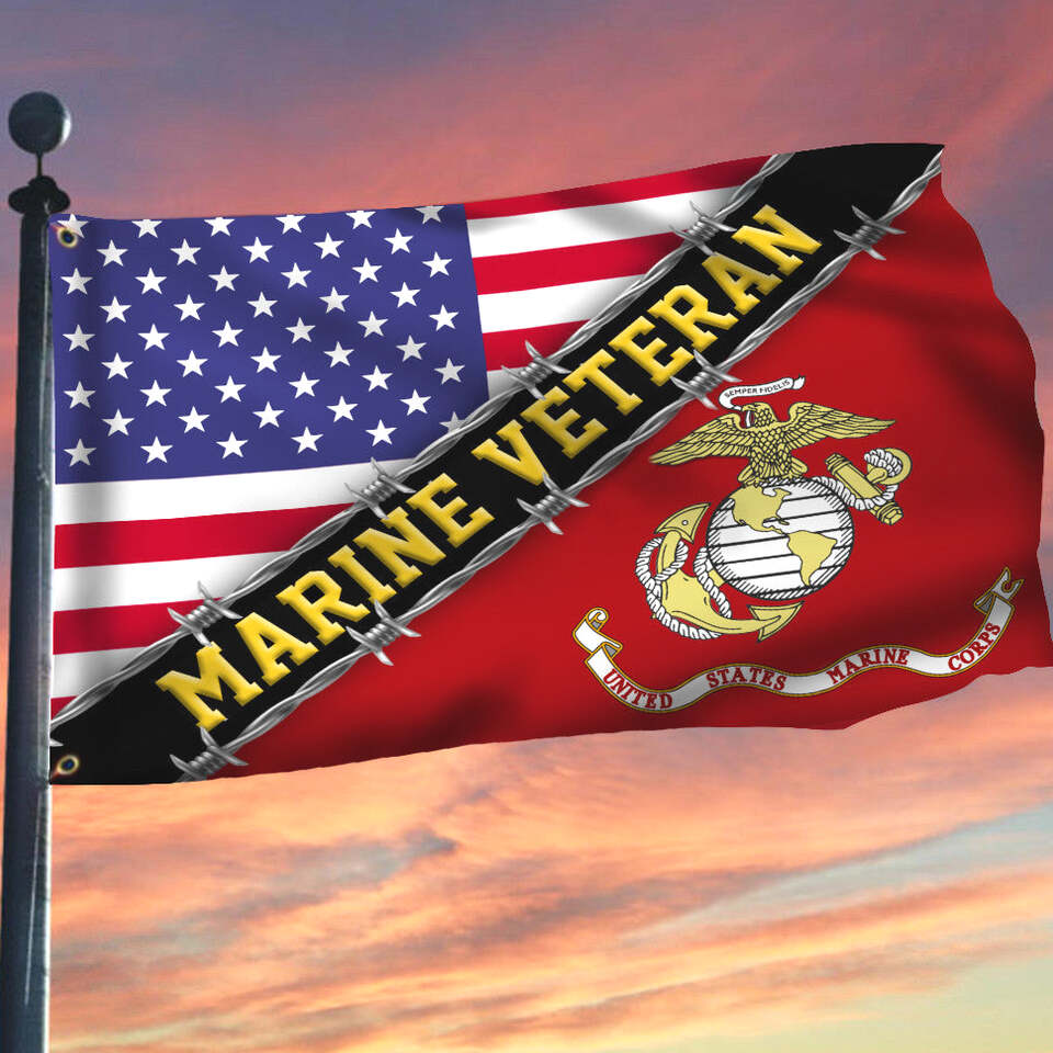 Marine Veteran Flag With American Flag Military Honors Patriot Merch Birthday Gifts For Friends