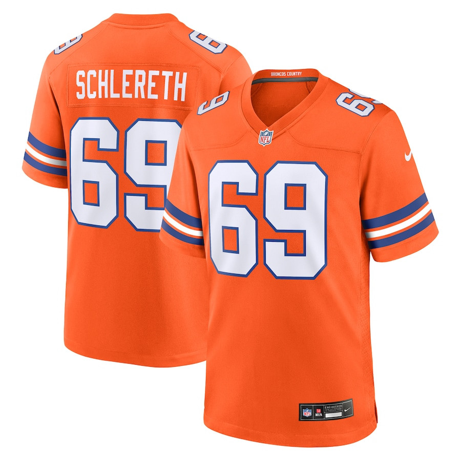 Mark Schlereth 69 Denver Broncos Mile High Collection 1977 Throwback Retired Player Game Men Jersey - Orange - JSDV416