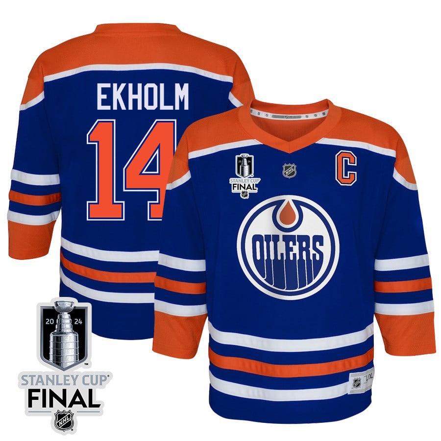 Mattias Ekholm 14 Edmonton Oilers 2024 STANLEY CUP Final Youth Home Jersey - Royal - JS139