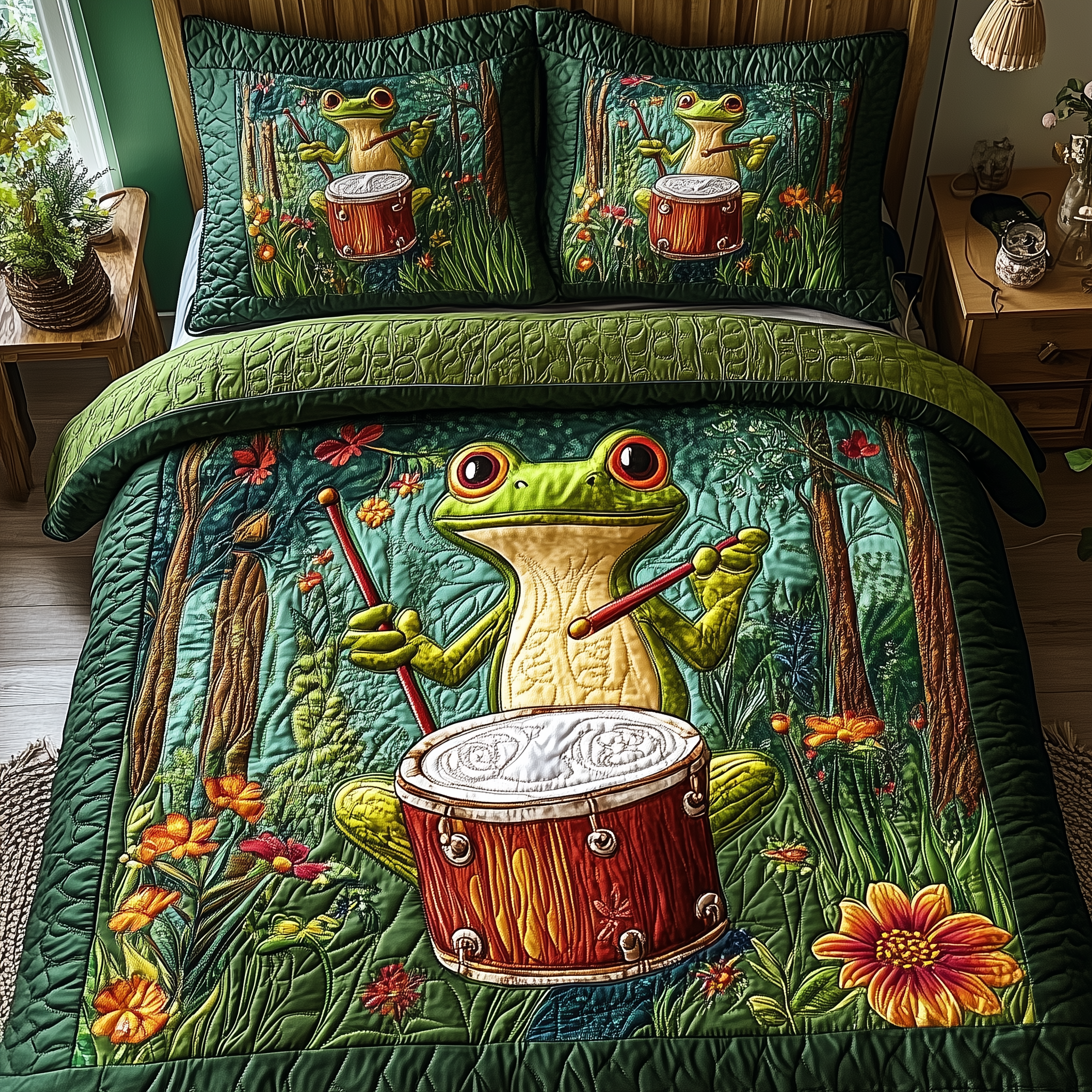 Melodic Frog Quilted Bedding Set Duvet Cover Bedspread Set Item Best Gifts For New Moms