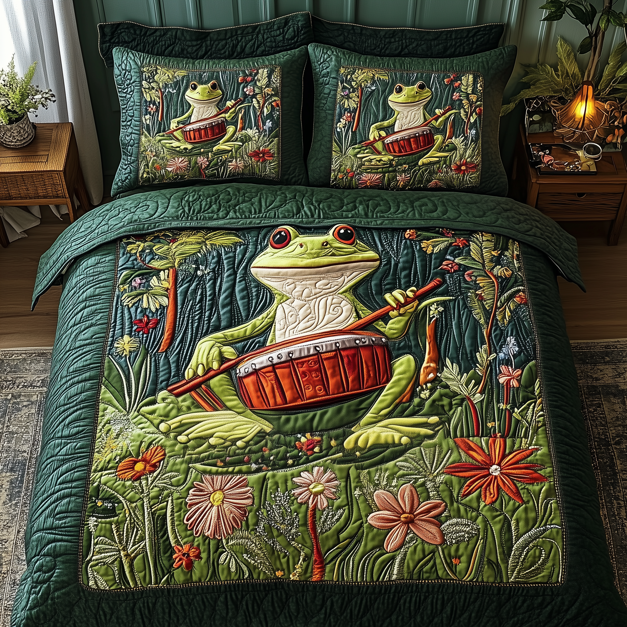 Melodic Frog Quilted Bedding Set Duvet Cover Bedspread Set Item First Mothers Day Gift Ideas