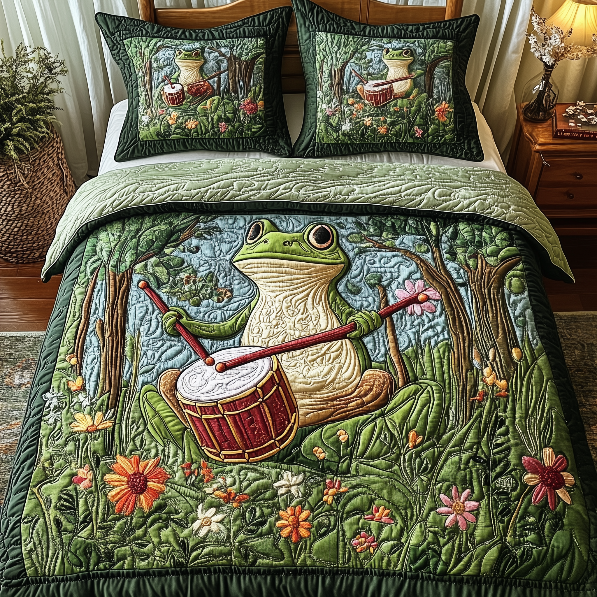 Melodic Frog Quilted Bedding Set Duvet Cover Bedspread Set Item Mother Daughter Gifts