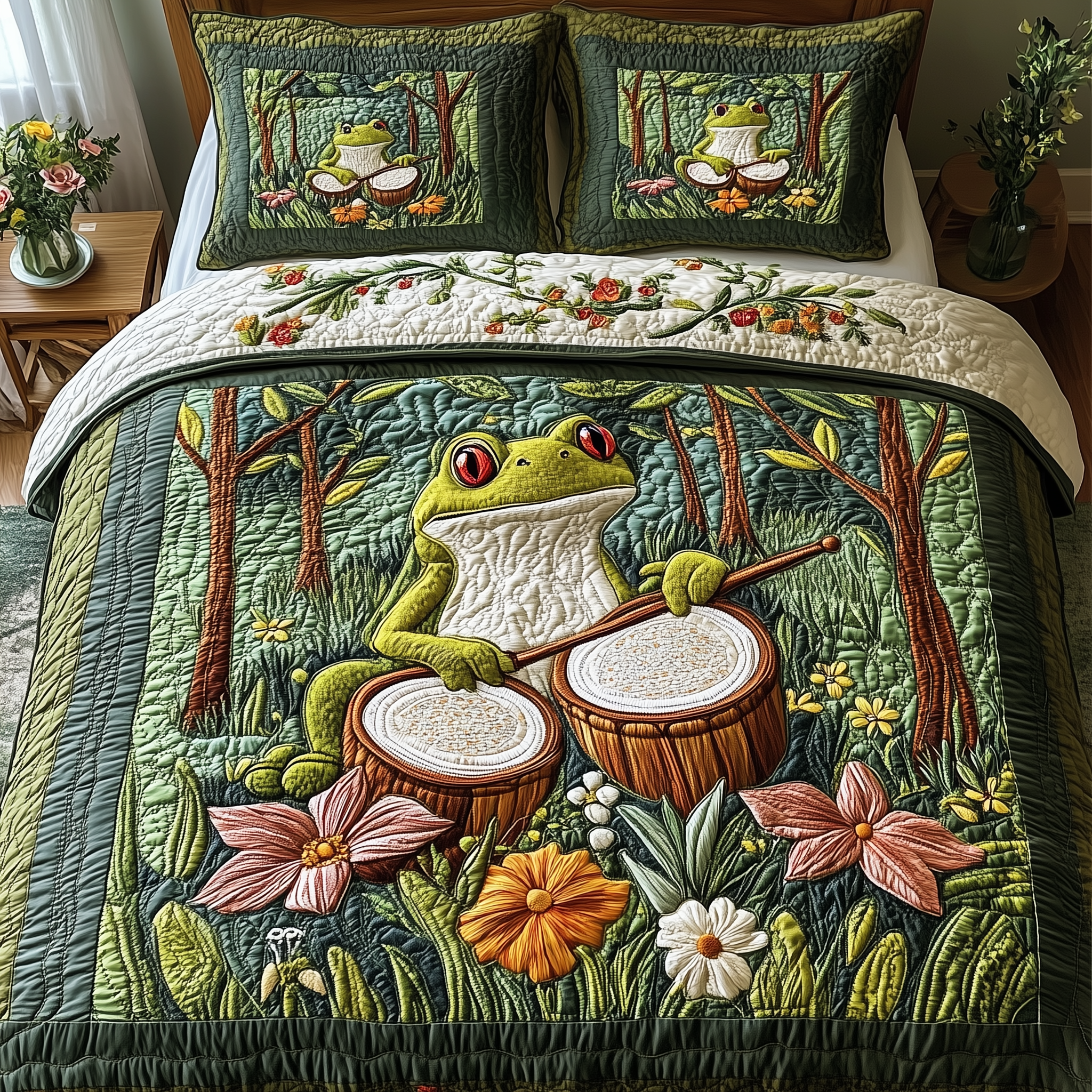 Melodic Frog Quilted Bedding Set Duvet Cover Bedspread Set Item Mother's Day Delivery Gifts