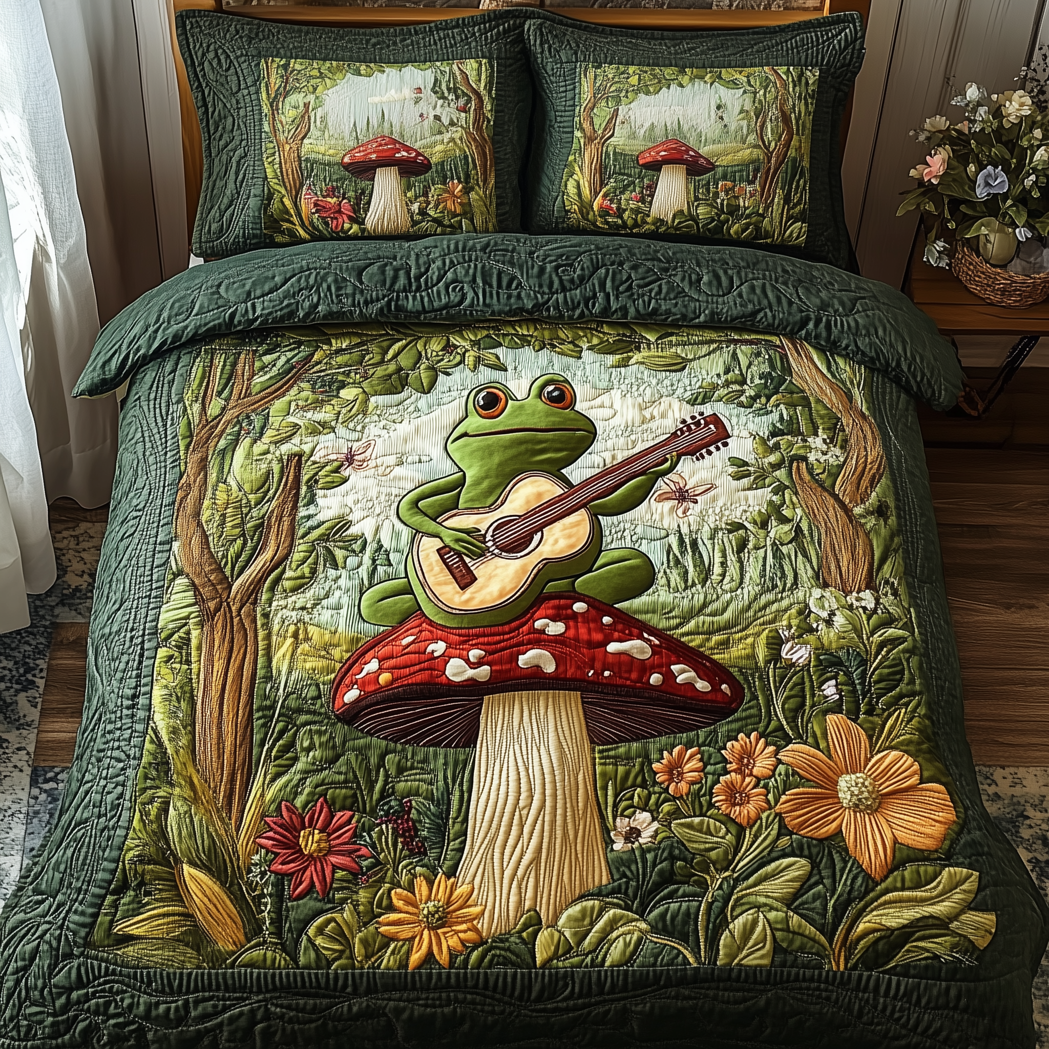 Melodic Frog Quilted Bedding Set Duvet Cover Bedspread Set Item Top 10 Mother's Day Gift Ideas