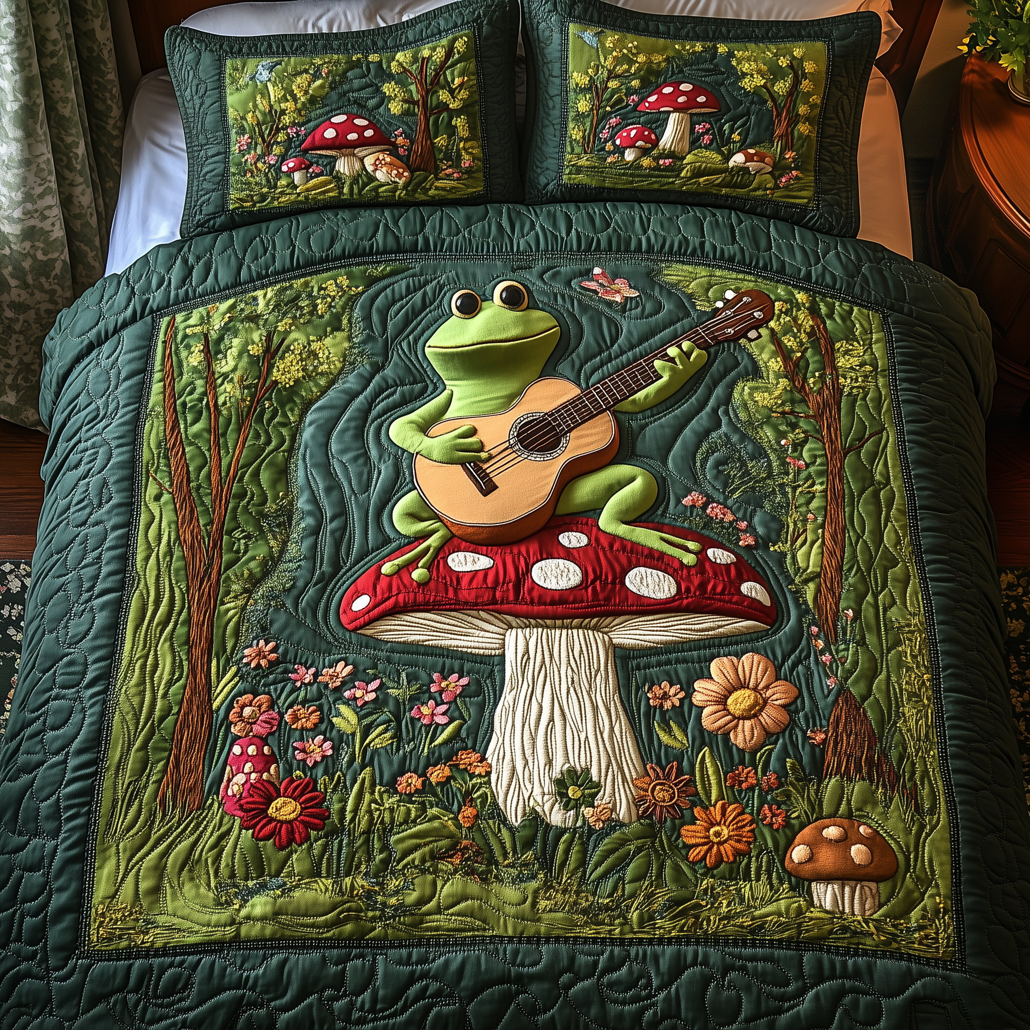 Melodic Frog Quilted Bedding Set Duvet Cover Bedspread Set Item Unique Gifts For Mom
