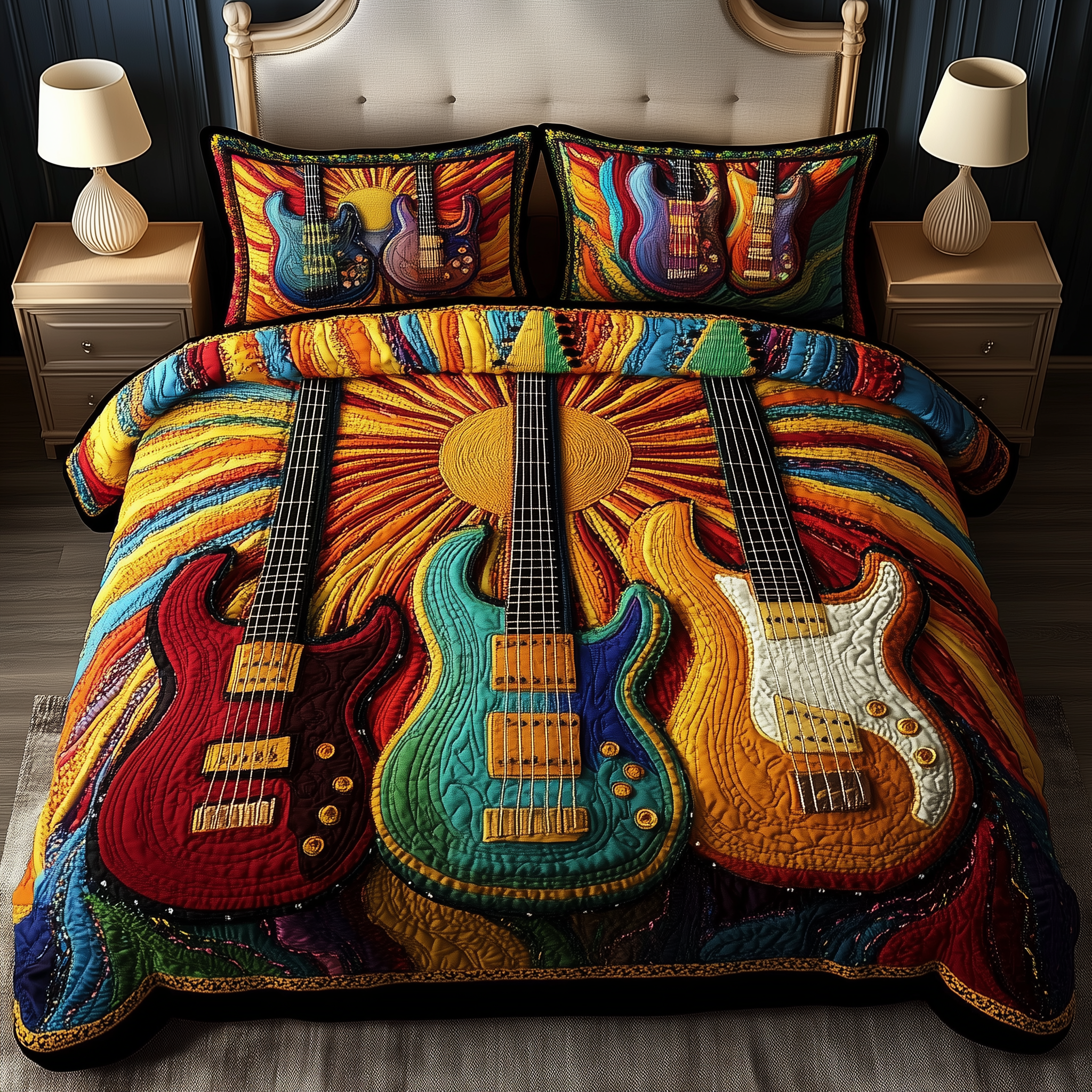 Melody Of Colors Guitar Quilted Bedding Set Duvet Cover Bedspread Set Item First Time Mom Gifts