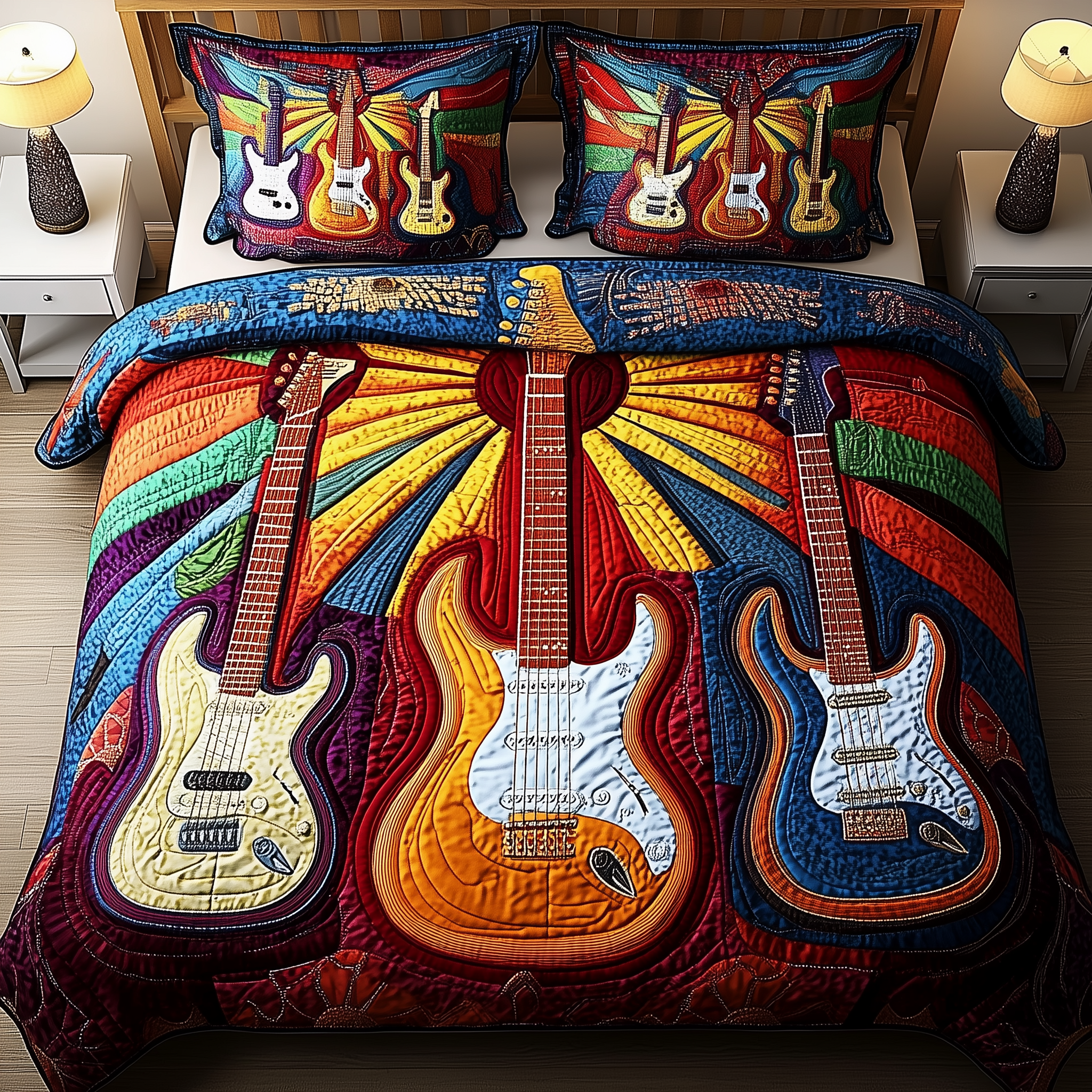 Melody Of Colors Guitar Quilted Bedding Set Duvet Cover Bedspread Set Item Mother To Be Gifts