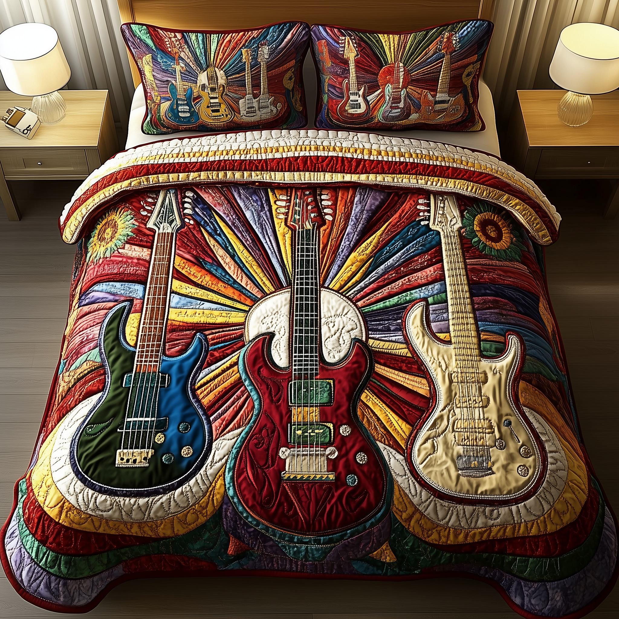 Melody Of Colors Guitar Quilted Bedding Set Duvet Cover Bedspread Set Item Mothers Day Gift Ideas Last Minute