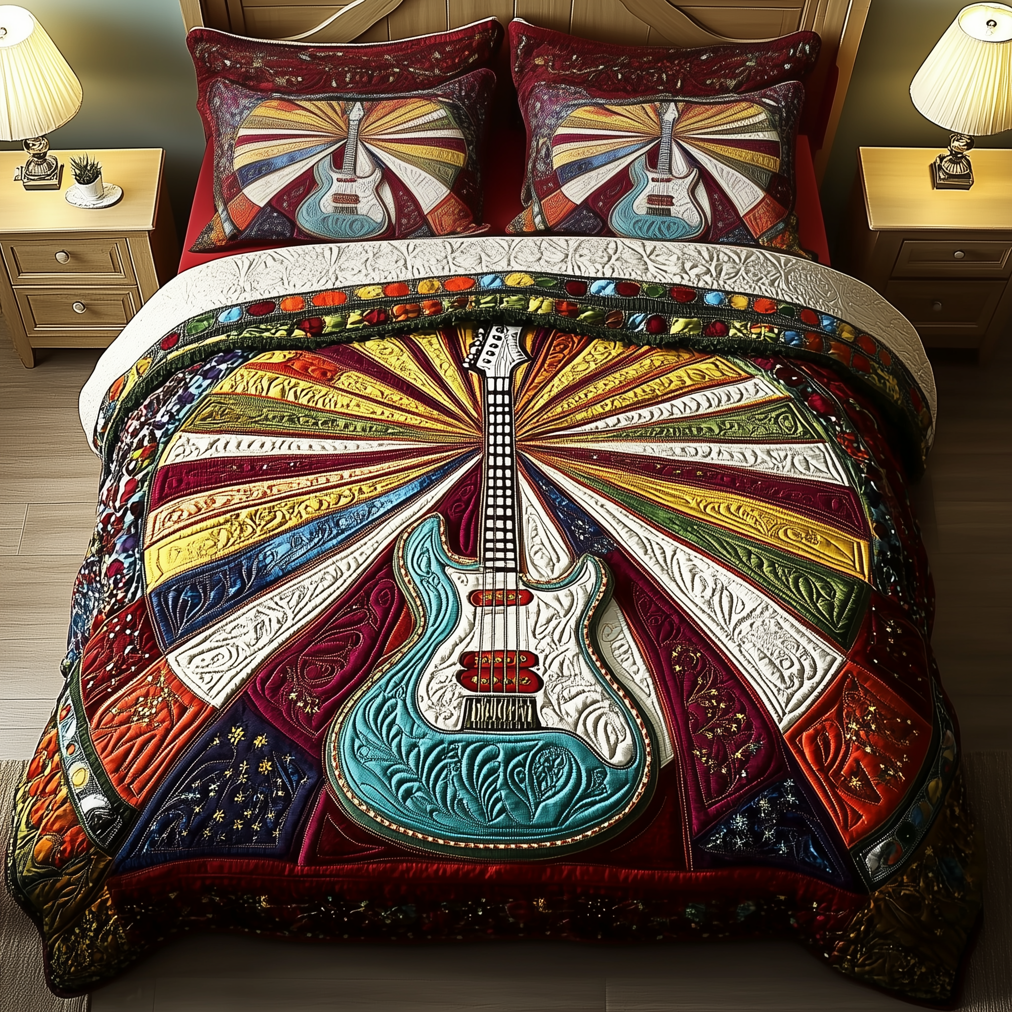 Melody Of Colors Guitar Quilted Bedding Set Duvet Cover Bedspread Set Item Mothers Day Present Ideas