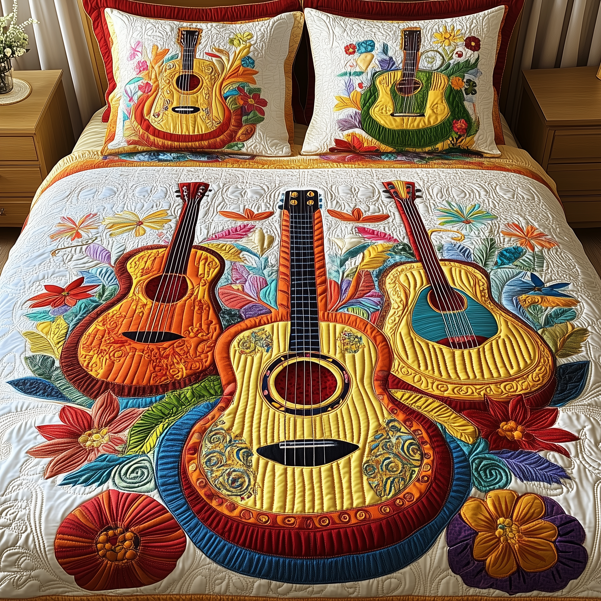 Melody Of Colors Guitar Quilted Bedding Set Duvet Cover Bedspread Set Item Mother'sDay Gifts From Daughter