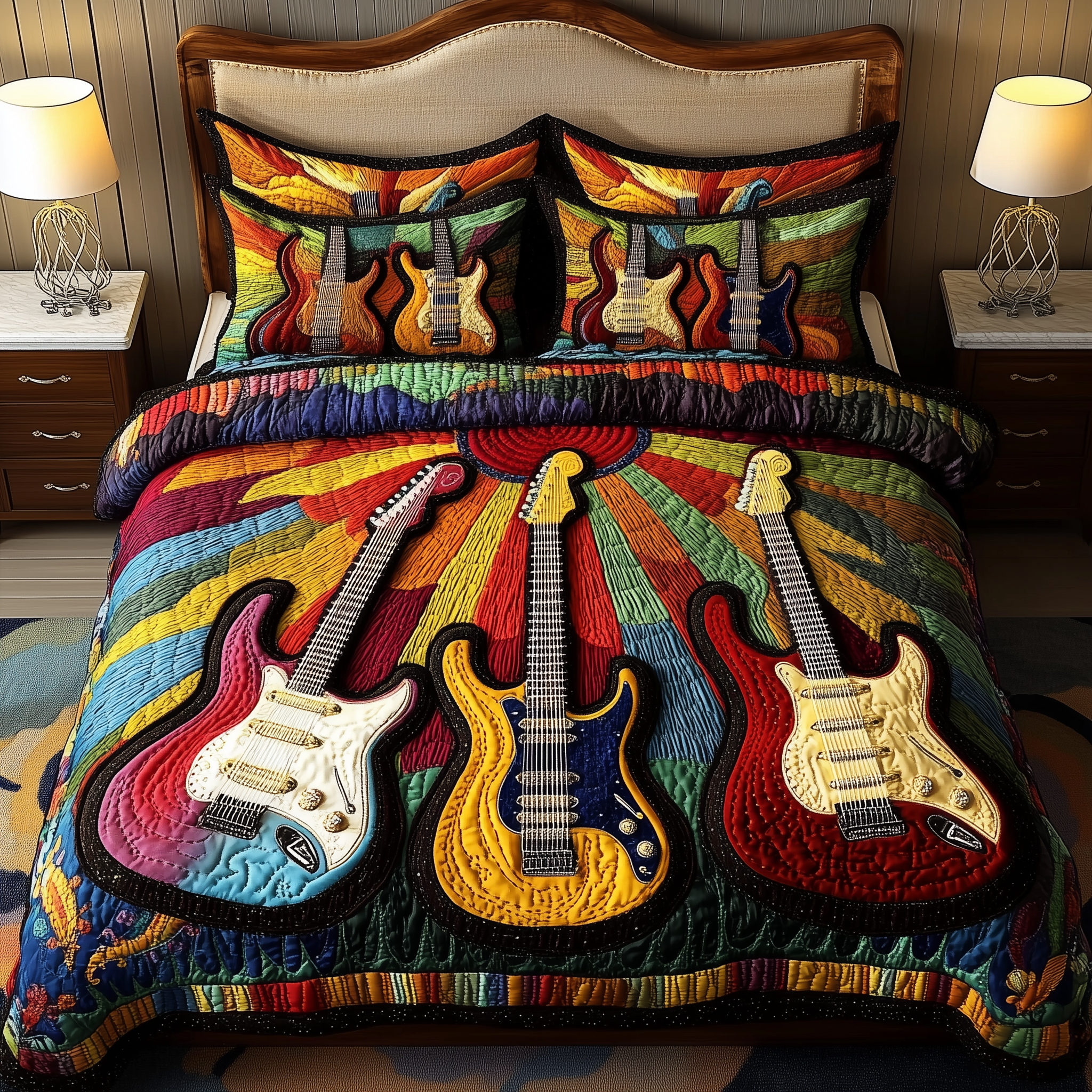 Melody Of Colors Guitar Quilted Bedding Set Duvet Cover Bedspread Set Item Thoughtful Mother's Day Gifts