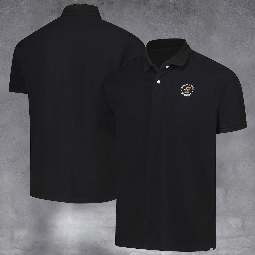 Men's 2025 U.S. Open Black Pique Knit Polo With Magnetic Closure Gifts For Sport Lovers