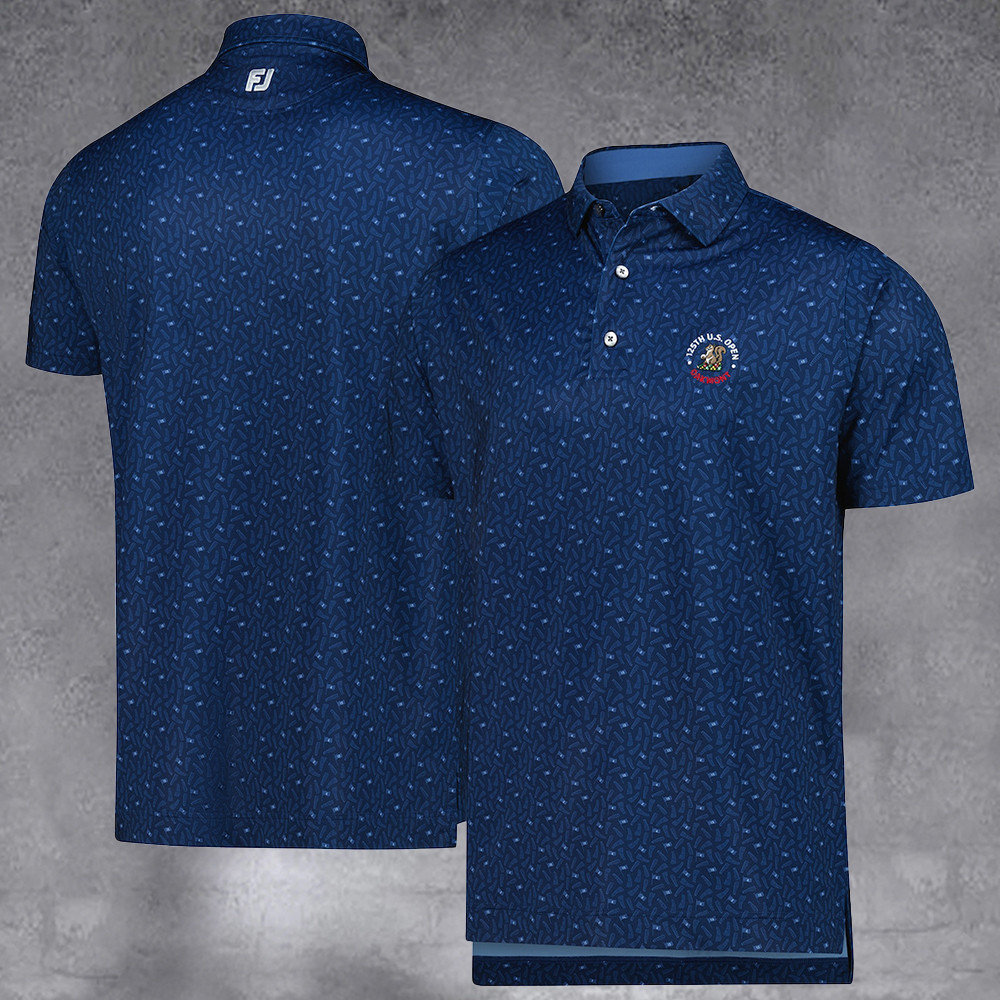 Men's 2025 U.S. Open Navy Church Pew Print Lisle Polo Gifts For Father