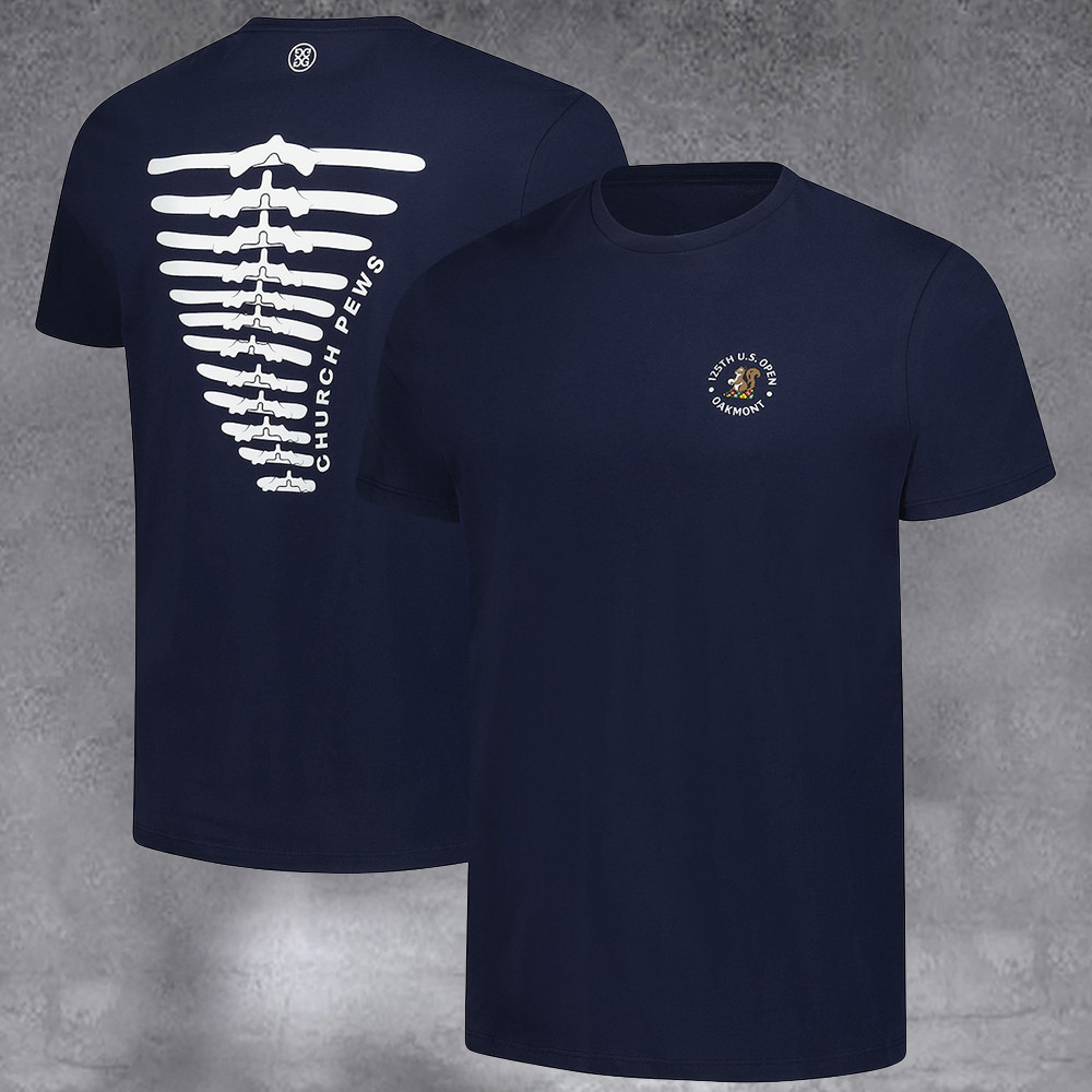 Men's 2025 U.S. Open Navy Church Pews T shirt Gifts For Dad