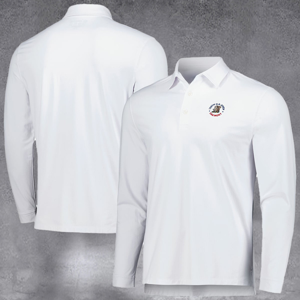 Men's 2025 U.S. Open White Icefil Long Sleeve Polo Gifts For Dad