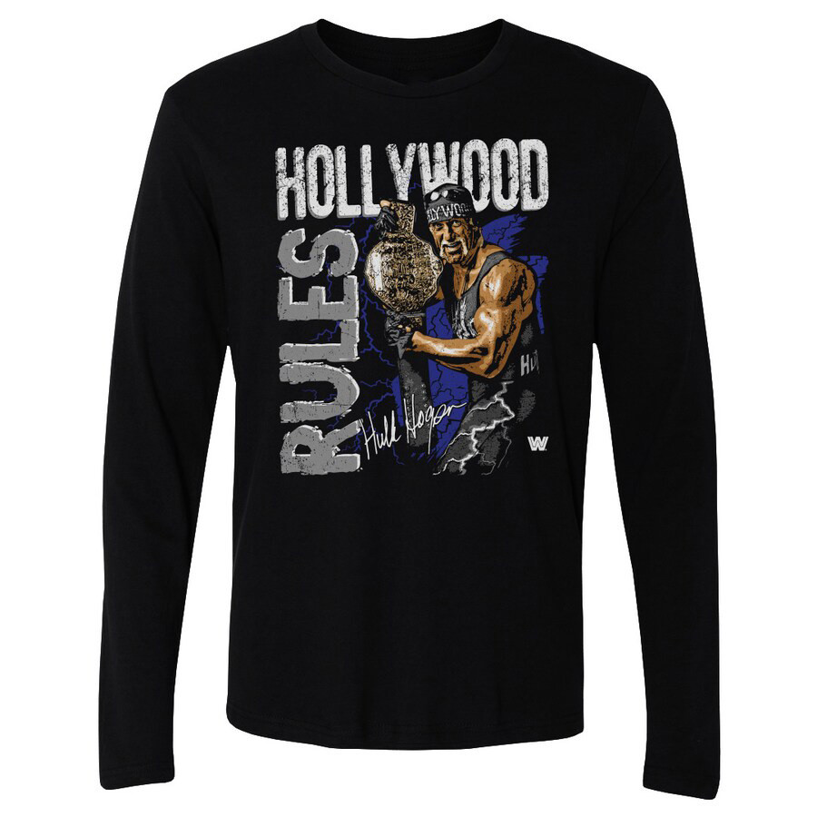 Men's 500 Level Black Hulk Hogan Hollywood Rules Long Sleeve T-shirt Merch For Fans