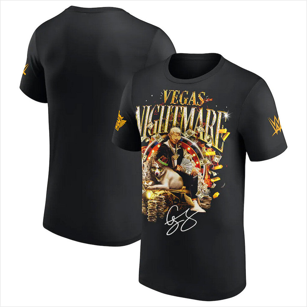 Mens Black Cody Rhodes Vegas Nightmare High Roller T-Shirt Cody Rhodes Merch Dudes Gifts
