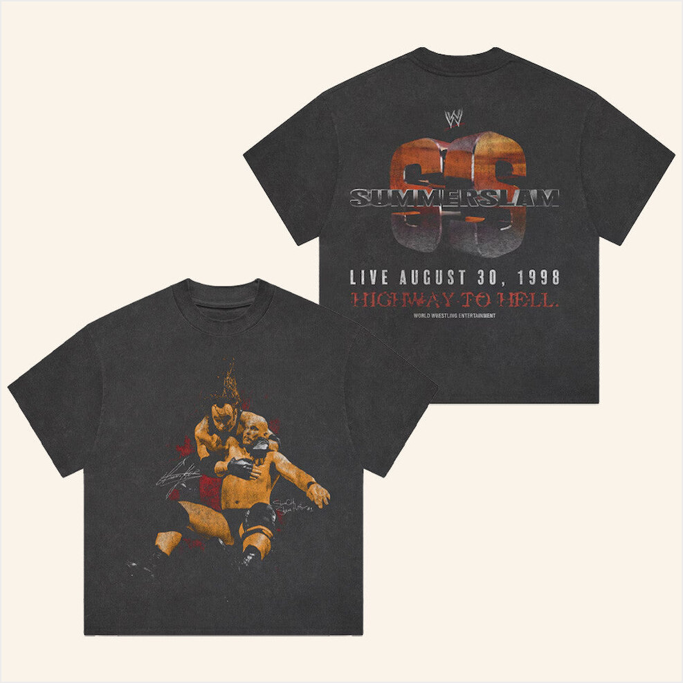 Men's Black Summerslam Highway To Hell T-Shirt WWE Merch Best Friend Birthday Gifts