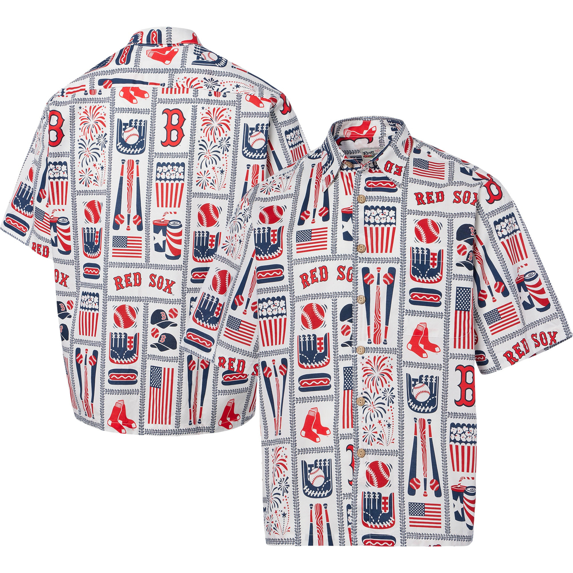 Mens Boston Red Sox Reyn Spooner White Americana Hawaiian Shirt Merch Gift For Travel Days