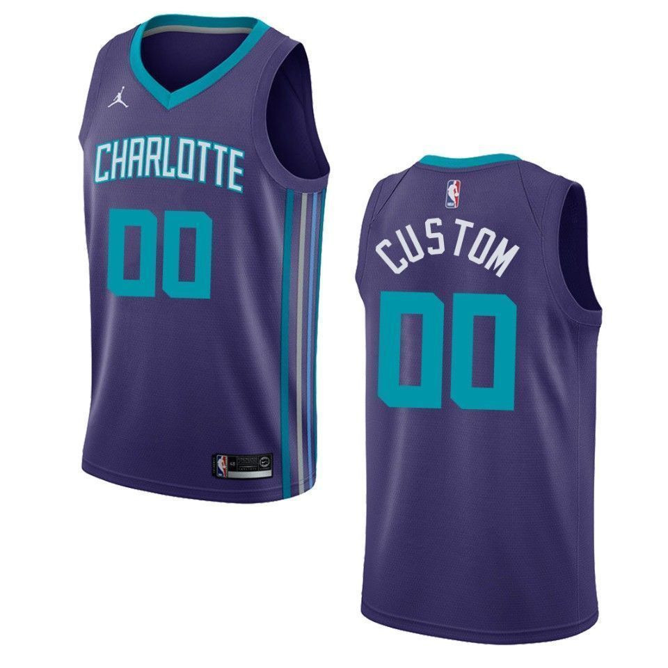 Men's Charlotte Hornets 00 Custom Statement Swingman Jersey - Purple - JS487