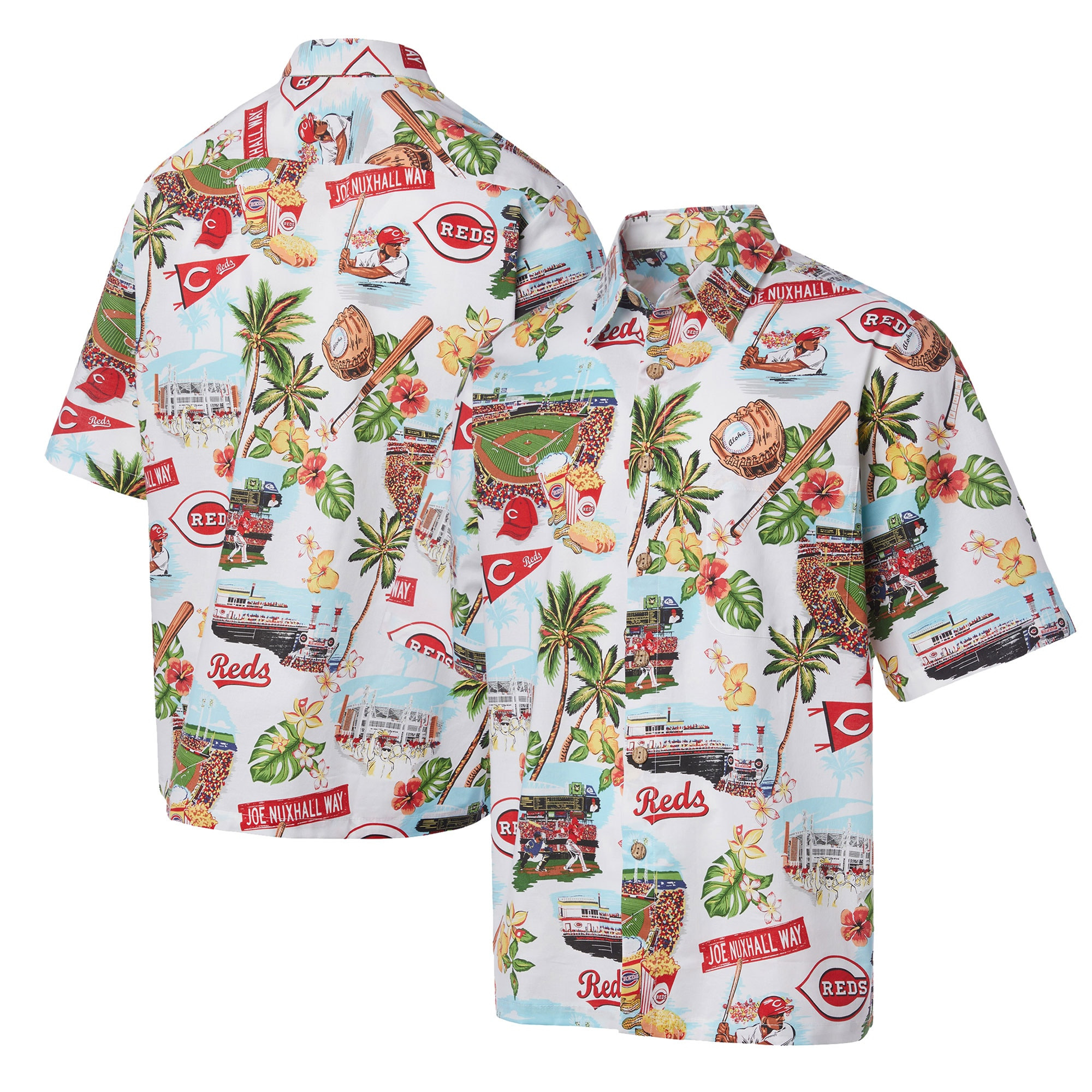 Mens Cincinnati Reds Reyn Spooner White Scenic Hawaiian Shirt Merch Gift For Fan Gear Collectors