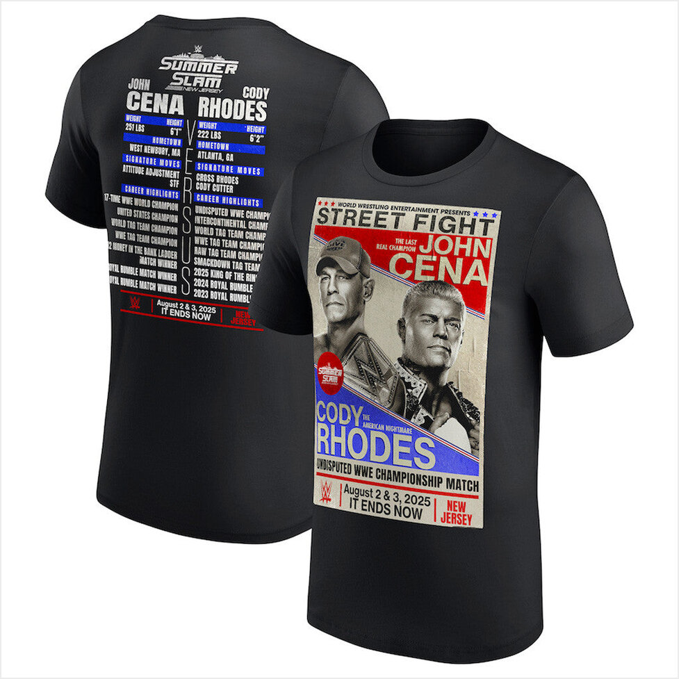 Mens Cody Rhodes vs John Cena Black SummerSlam 2025 Match T-Shirt Cody Rhodes Merch