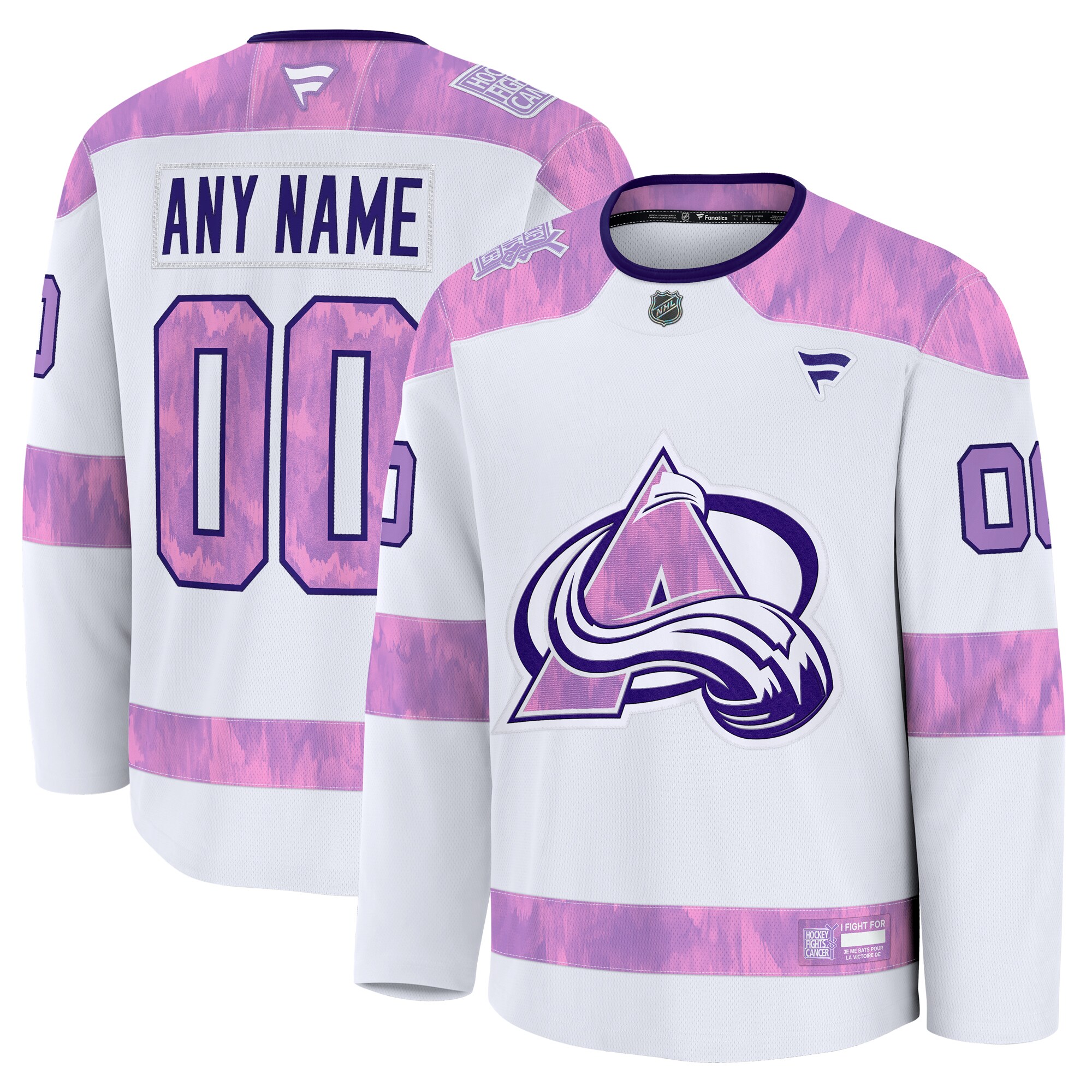 Men's Colorado Avalanche White 2024 Hockey Fights Cancer Custom Practice Jersey - JS694