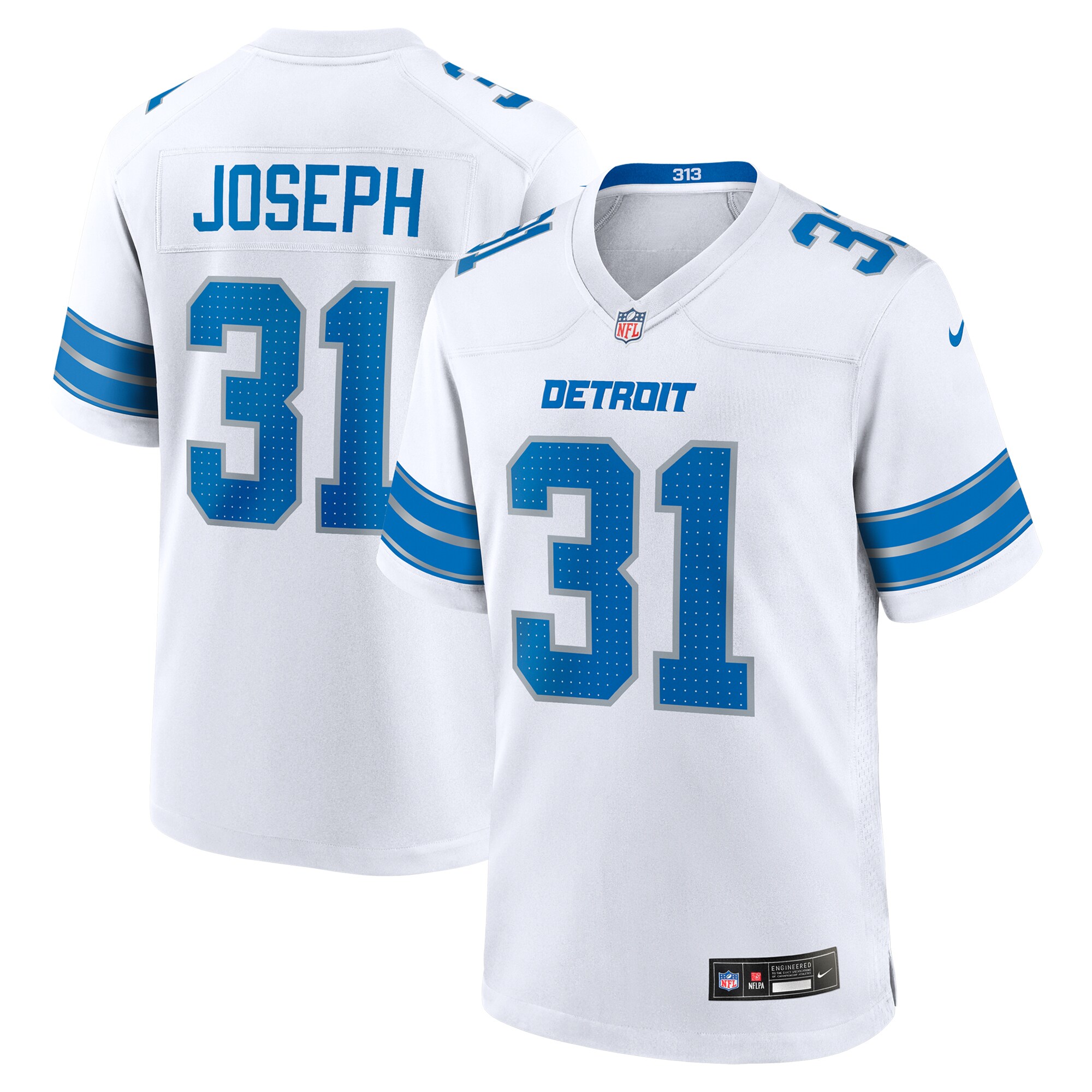 Men's Detroit Lions Kerby Joseph White Game Jersey - JS974