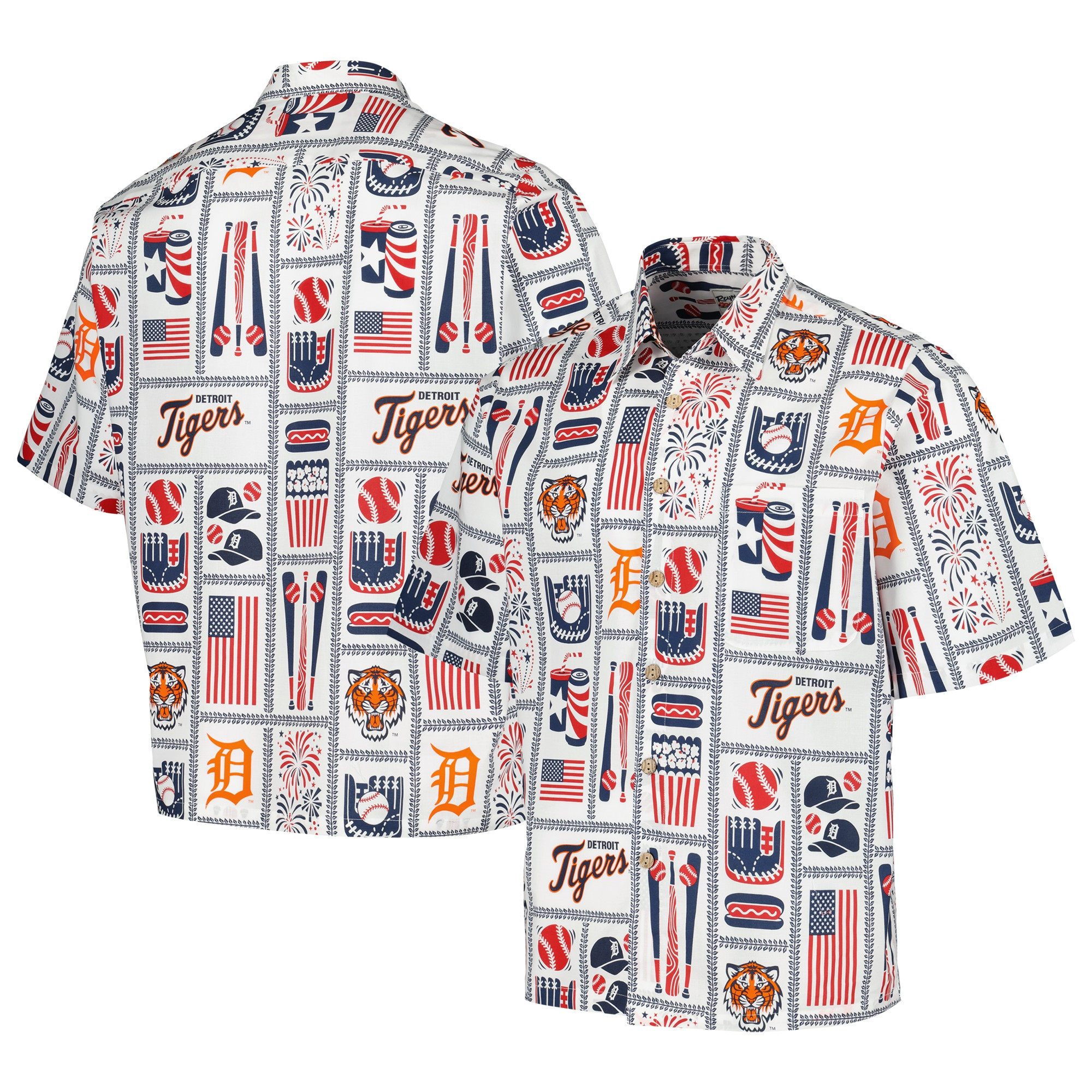 Mens Detroit Tigers Reyn Spooner White Americana Hawaiian Shirt Merch Gift For Big Game Fans