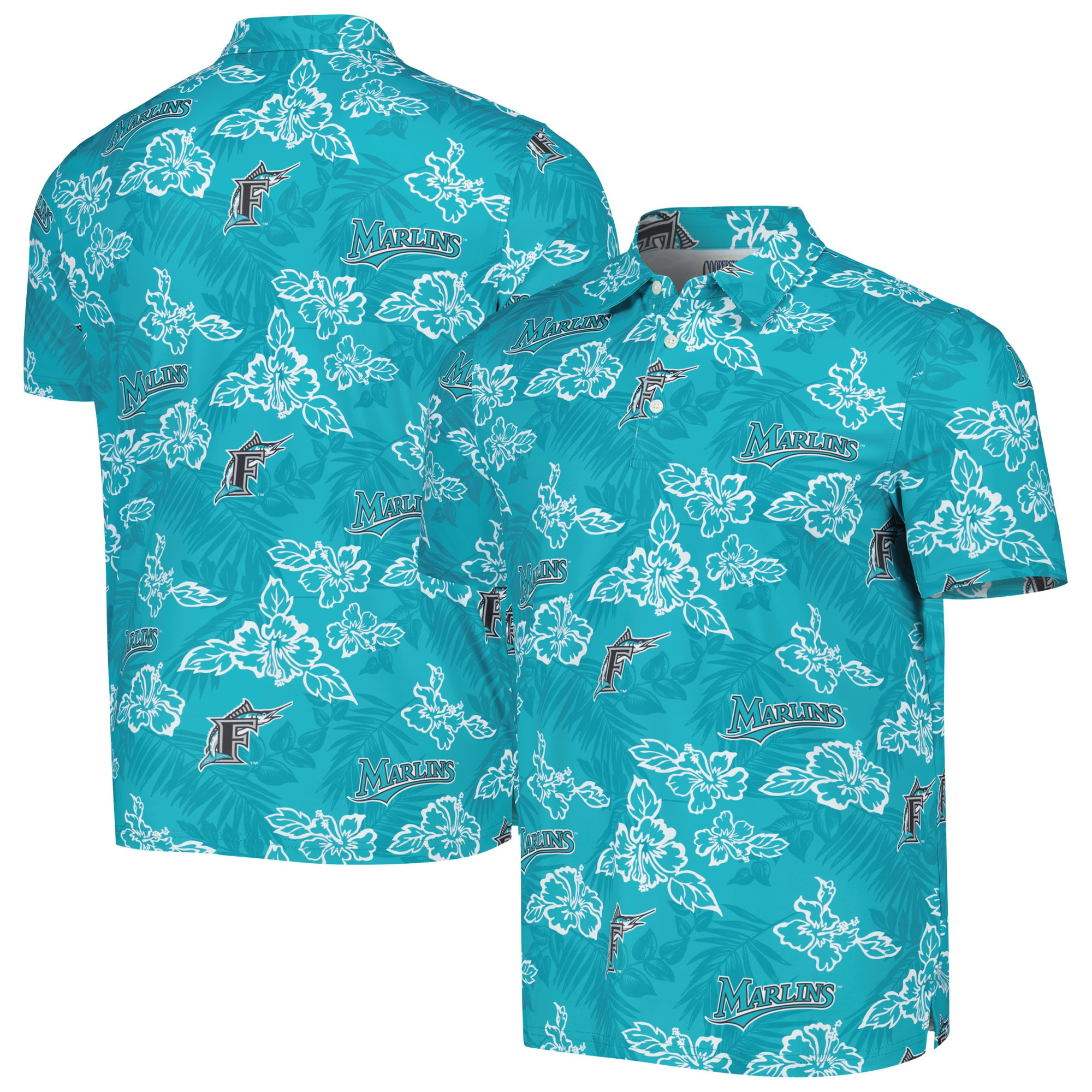 Mens Florida Marlins Reyn Spooner Teal Cooperstown Collection Puamana Polo Shirt Merch Gift For MLB Supporters