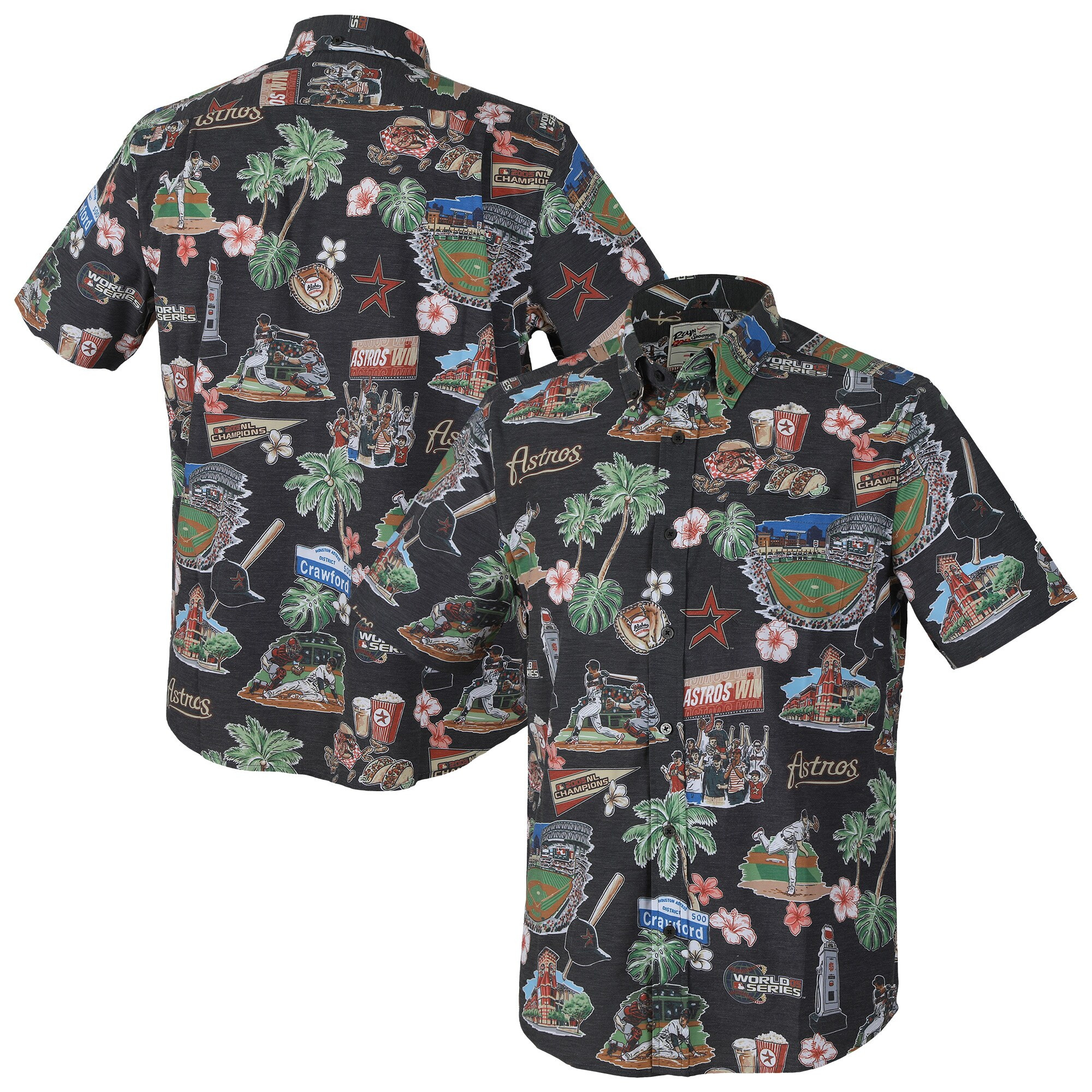 Mens Houston Astros Reyn Spooner Black Scenic Triblend Hawaiian Shirt Merch Gift For Team Pride