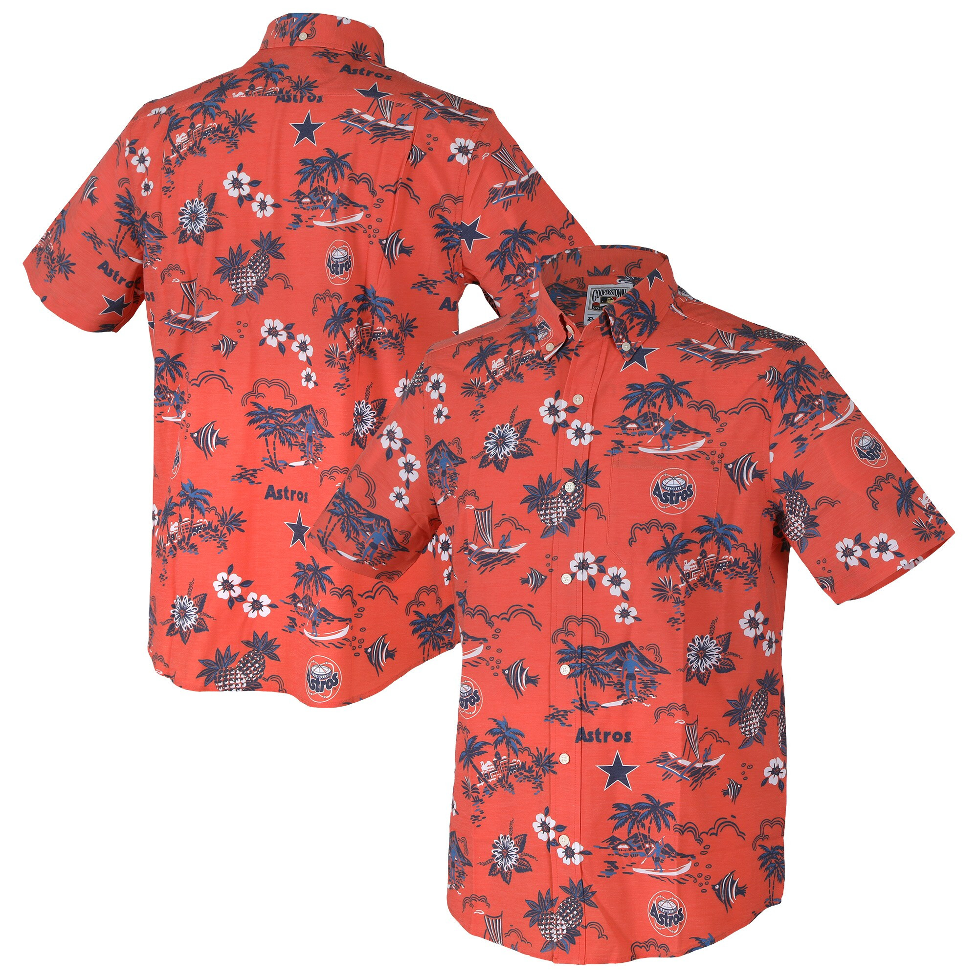 Mens Houston Astros Reyn Spooner Orange Hawaiian Shirt Merch Gift For Fan Gear Collectors
