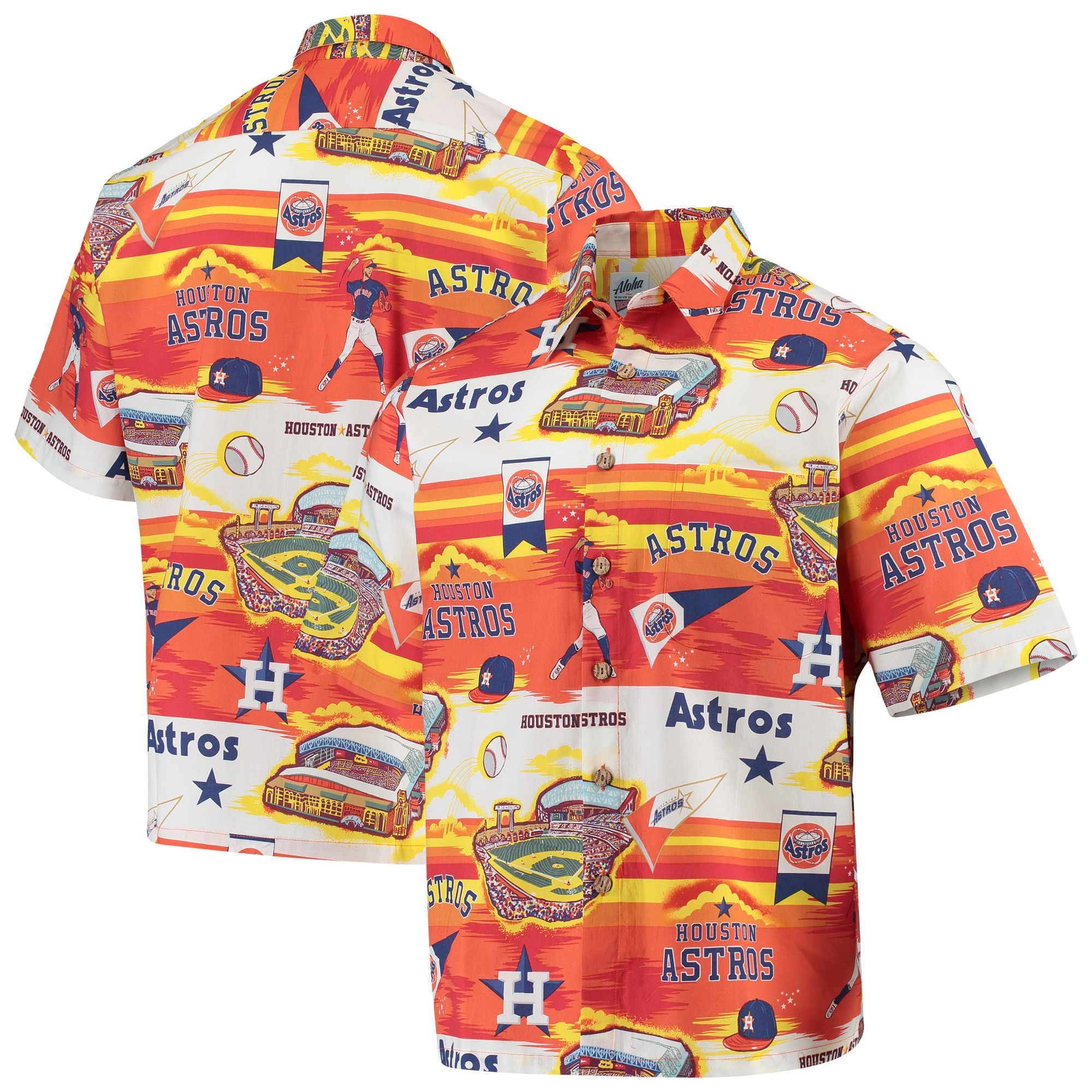 Mens Houston Astros Reyn Spooner Orange Scenic Hawaiian Shirt Merch Gift For Classic Baseball Fans