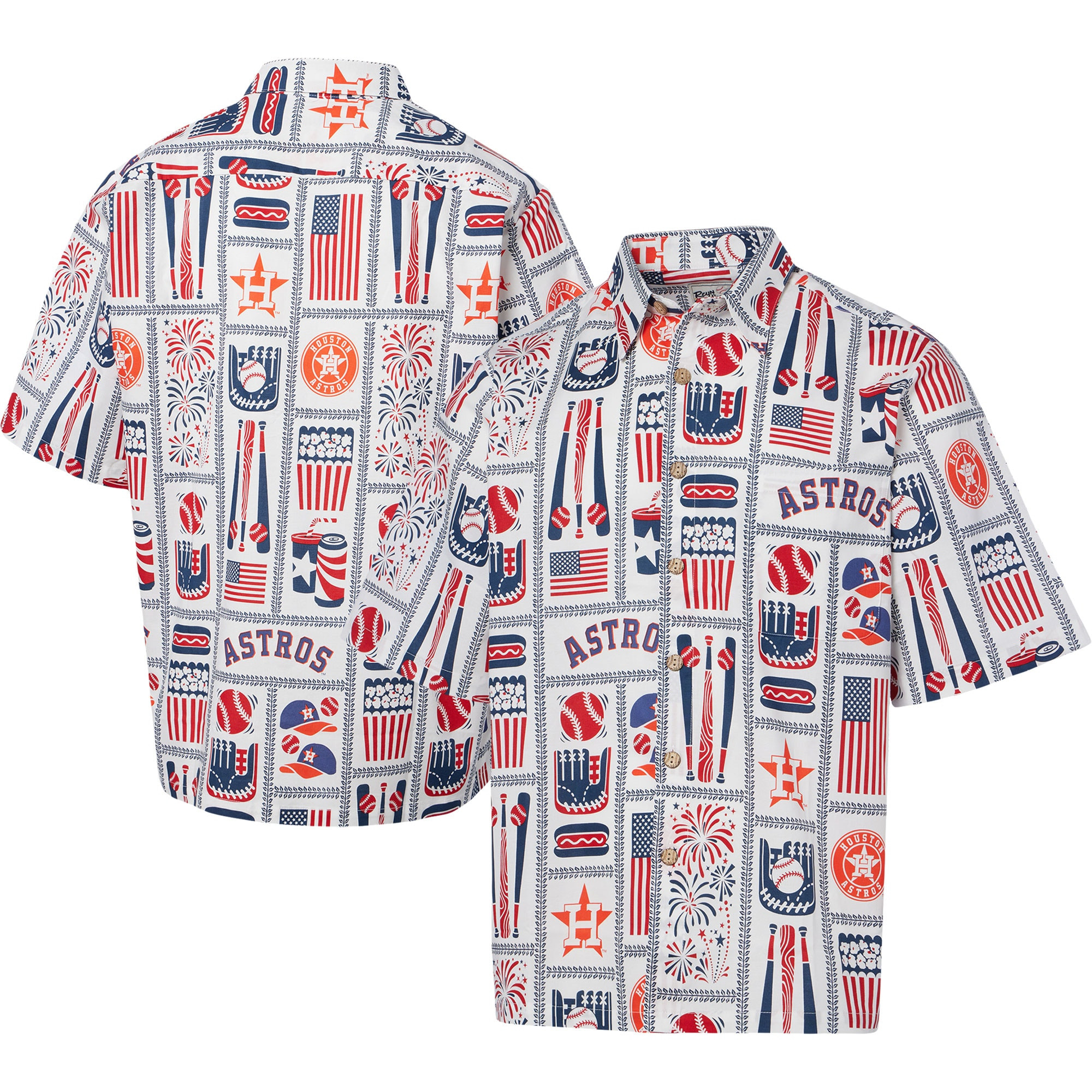 Mens Houston Astros Reyn Spooner White Americana Hawaiian Shirt Merch Gift For Baseball Fans