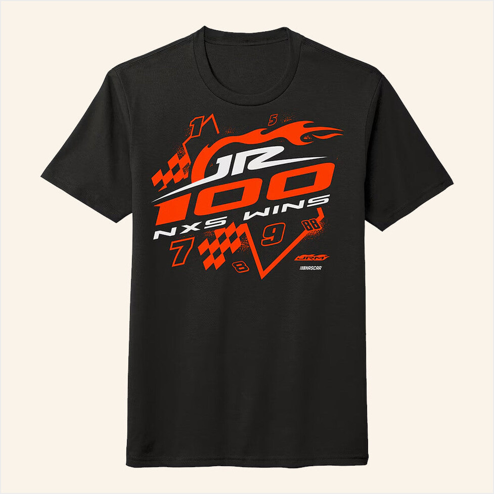Men's Jr Motorsports Official Team Apparel Black 100Th Xfinity Series Wins T-Shirt Nascar Merch