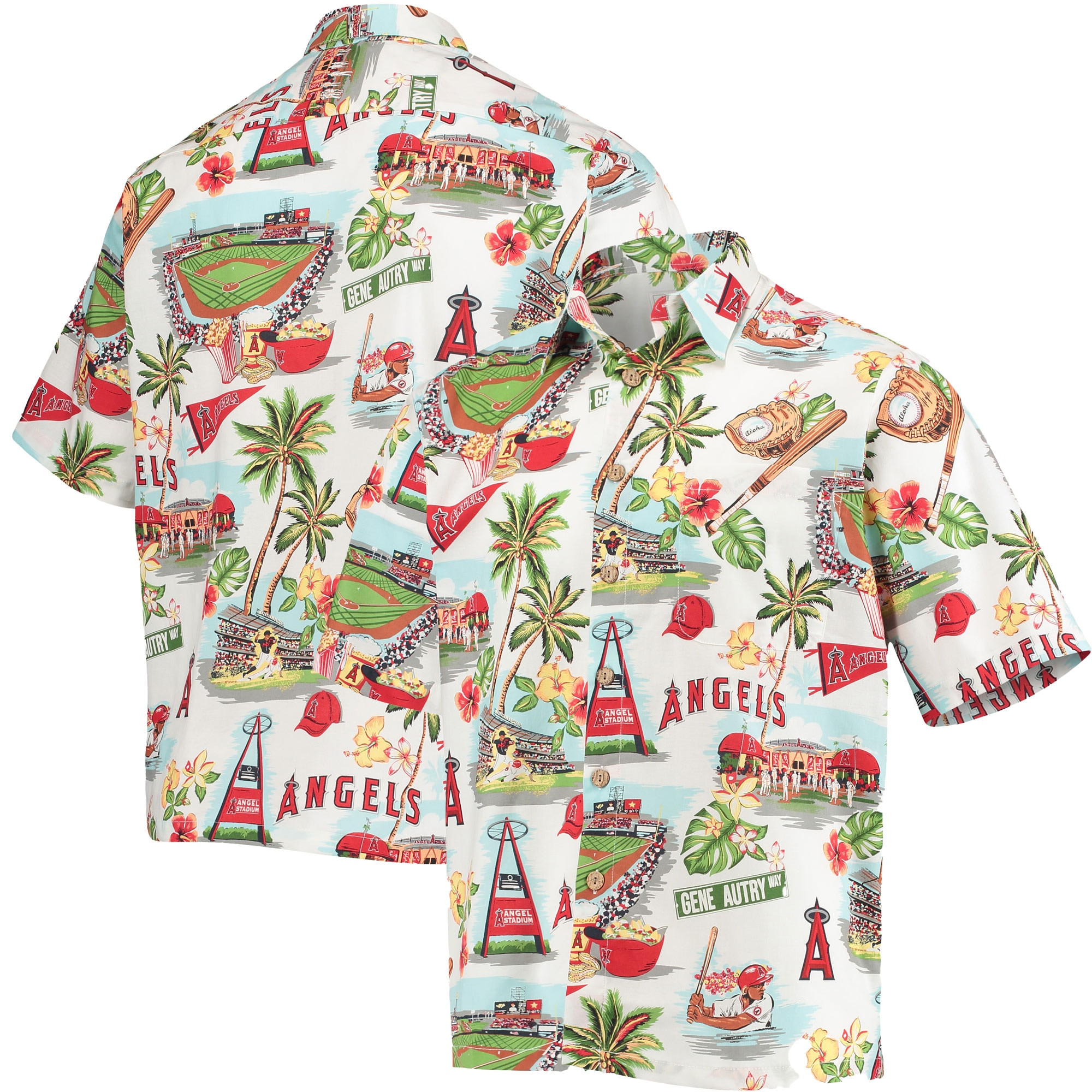 Mens Los Angeles Angels Reyn Spooner White Scenic Hawaiian Shirt Merch Gift For Baseball Fans