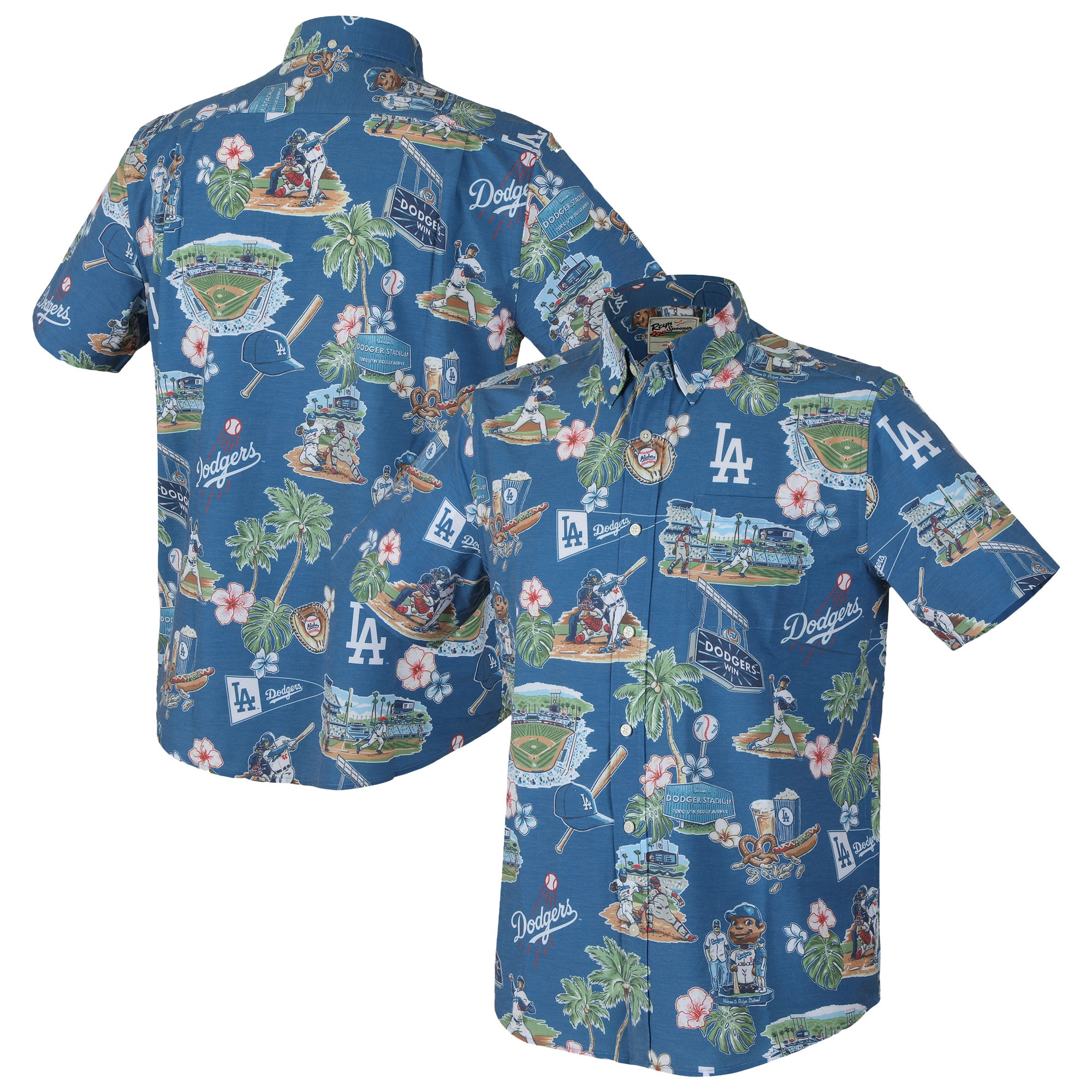 Mens Los Angeles Dodgers Reyn Spooner Royal Scenic Triblend Hawaiian Shirt Merch Gift For Big Game Fans