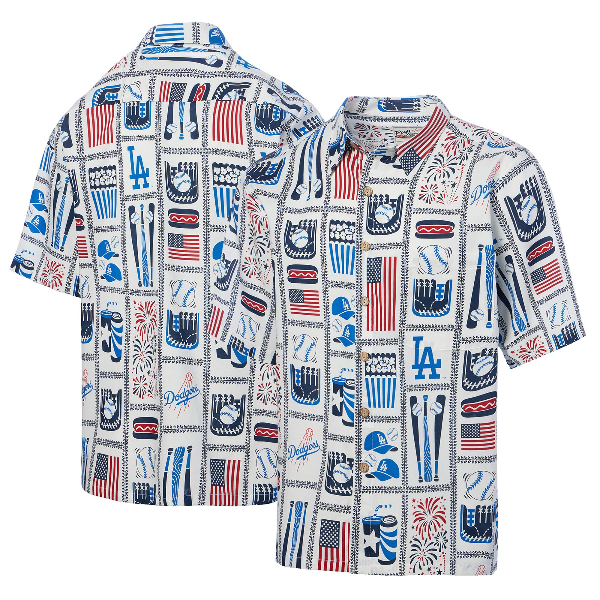 Mens Los Angeles Dodgers Reyn Spooner White Americana Hawaiian Shirt Merch Gift For Team Pride