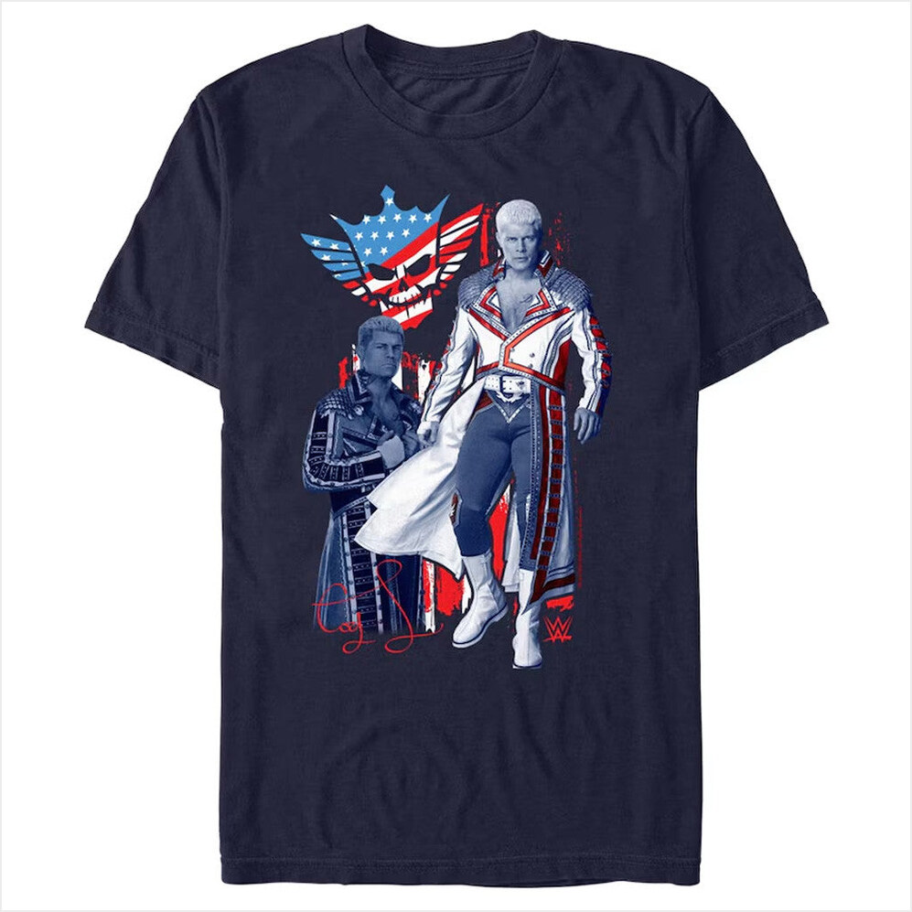 Mens Mad Engine Navy Cody Rhodes Logo T-Shirt Cody Rhodes Merch Fans Gifts For Friends