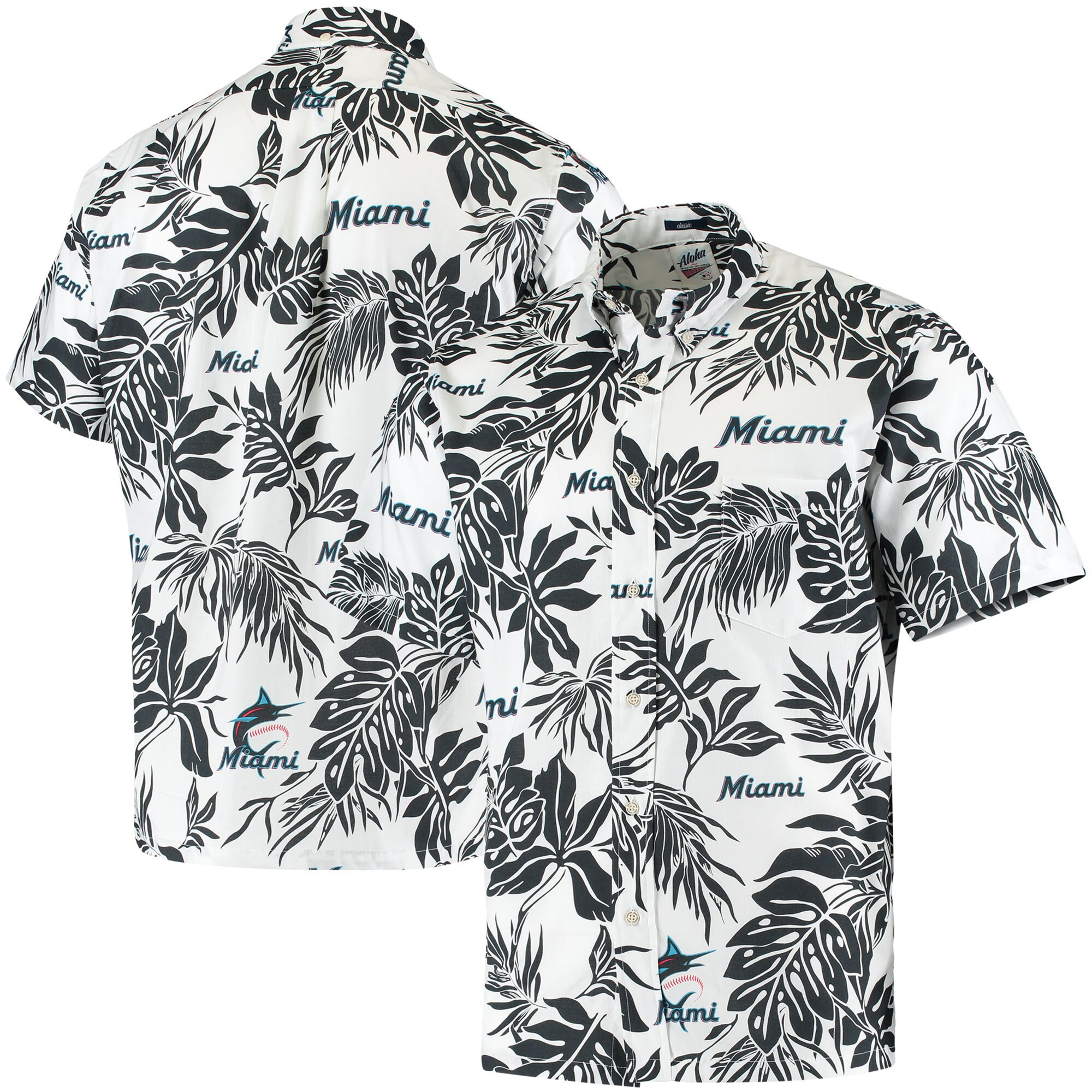 Mens Miami Marlins Reyn Spooner White Aloha Hawaiian Shirt Merch Gift For MLB Supporters