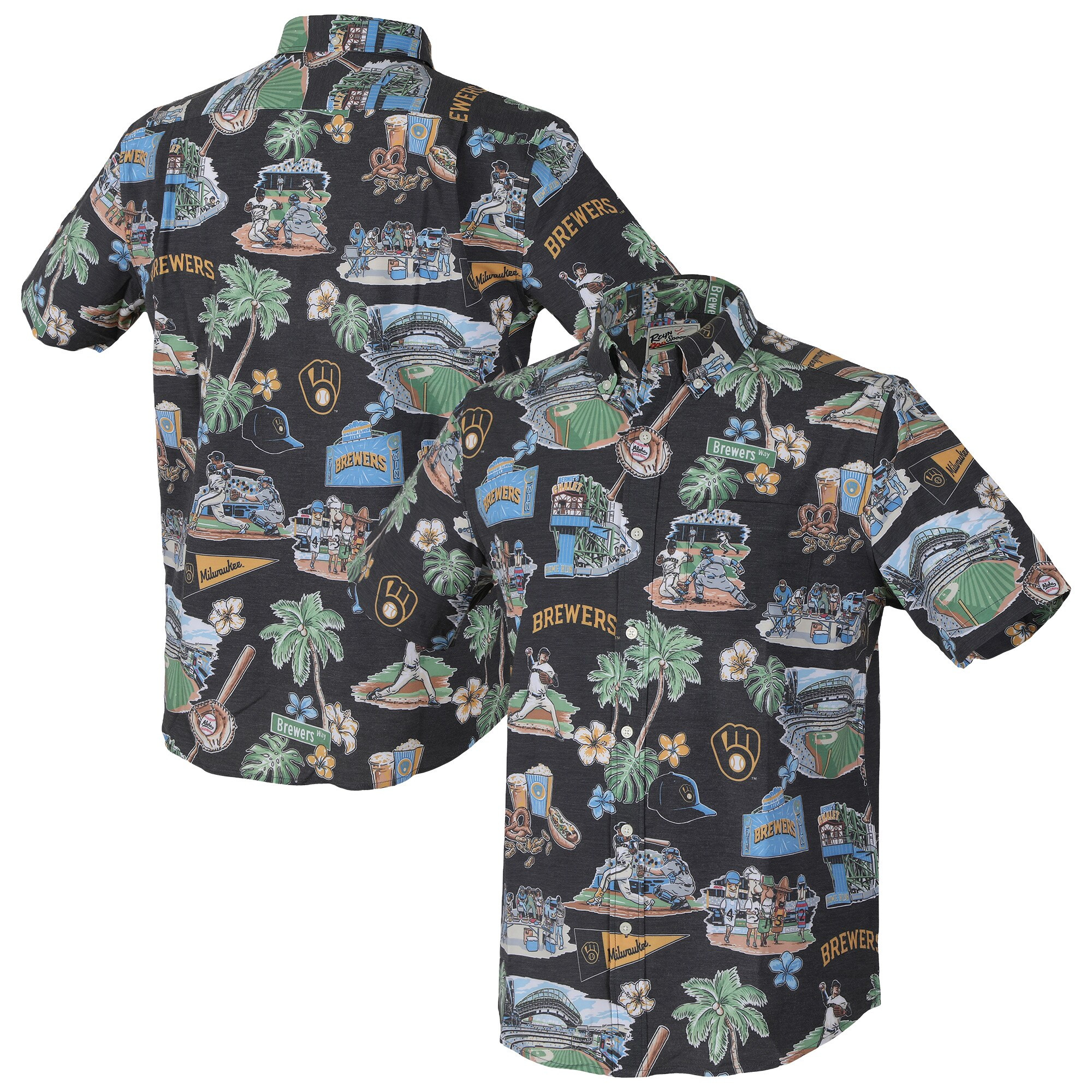 Mens Milwaukee Brewers Reyn Spooner Black Scenic Hawaiian Shirt Merch Gift For Loyal Fans