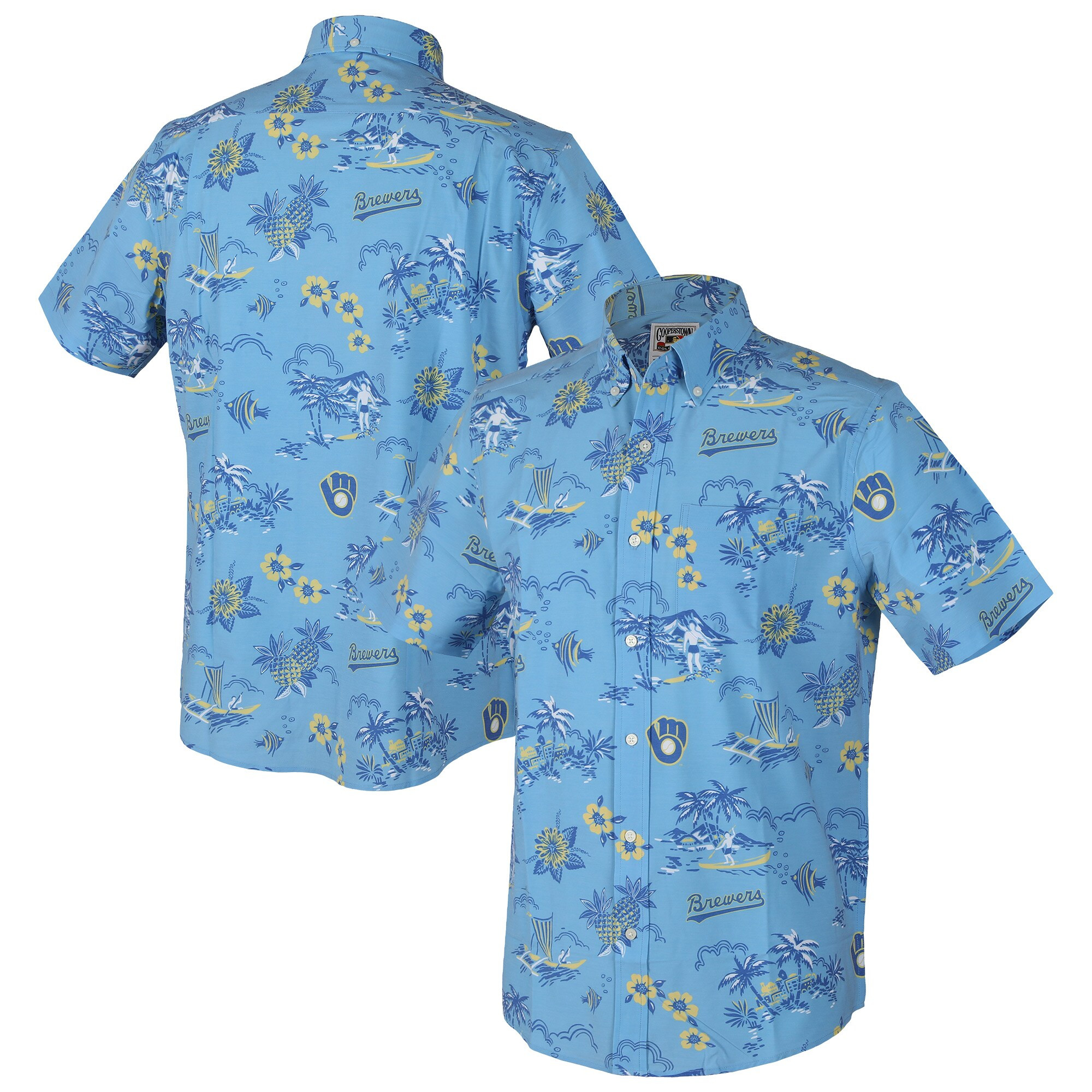 Mens Milwaukee Brewers Reyn Spooner Light Blue Hawaiian Shirt Merch Gift For Game Day Fans