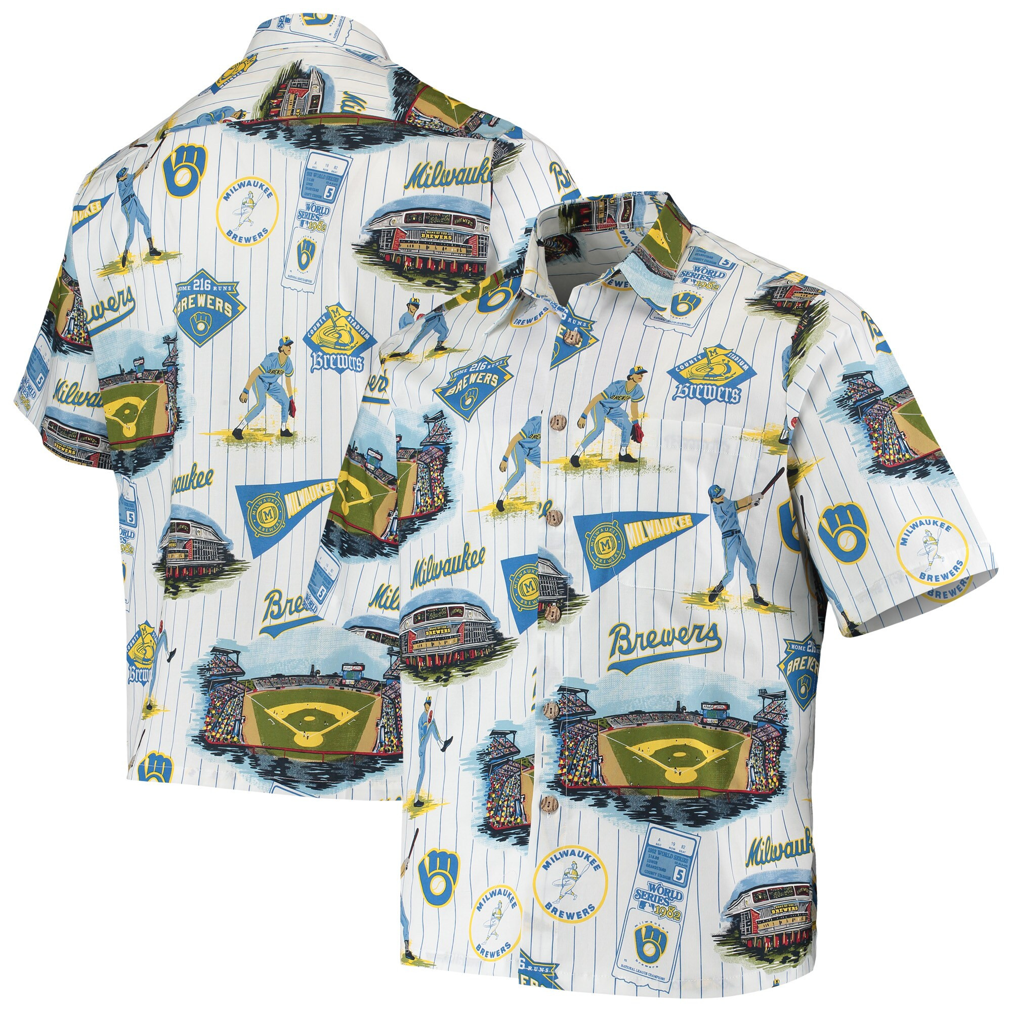 Mens Milwaukee Brewers Reyn Spooner Navy Scenic Hawaiian Shirt Merch Gift For Classic Baseball Fans