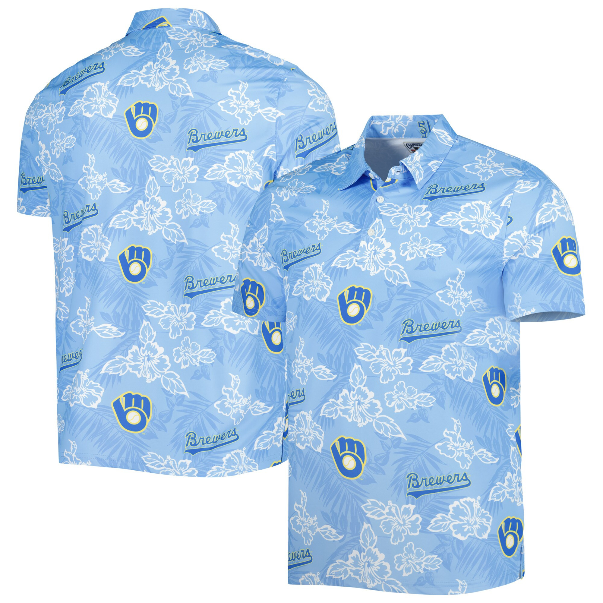 Mens Milwaukee Brewers Reyn Spooner Royal Cooperstown Collection Puamana Print Polo Shirt Fan Merch Gift