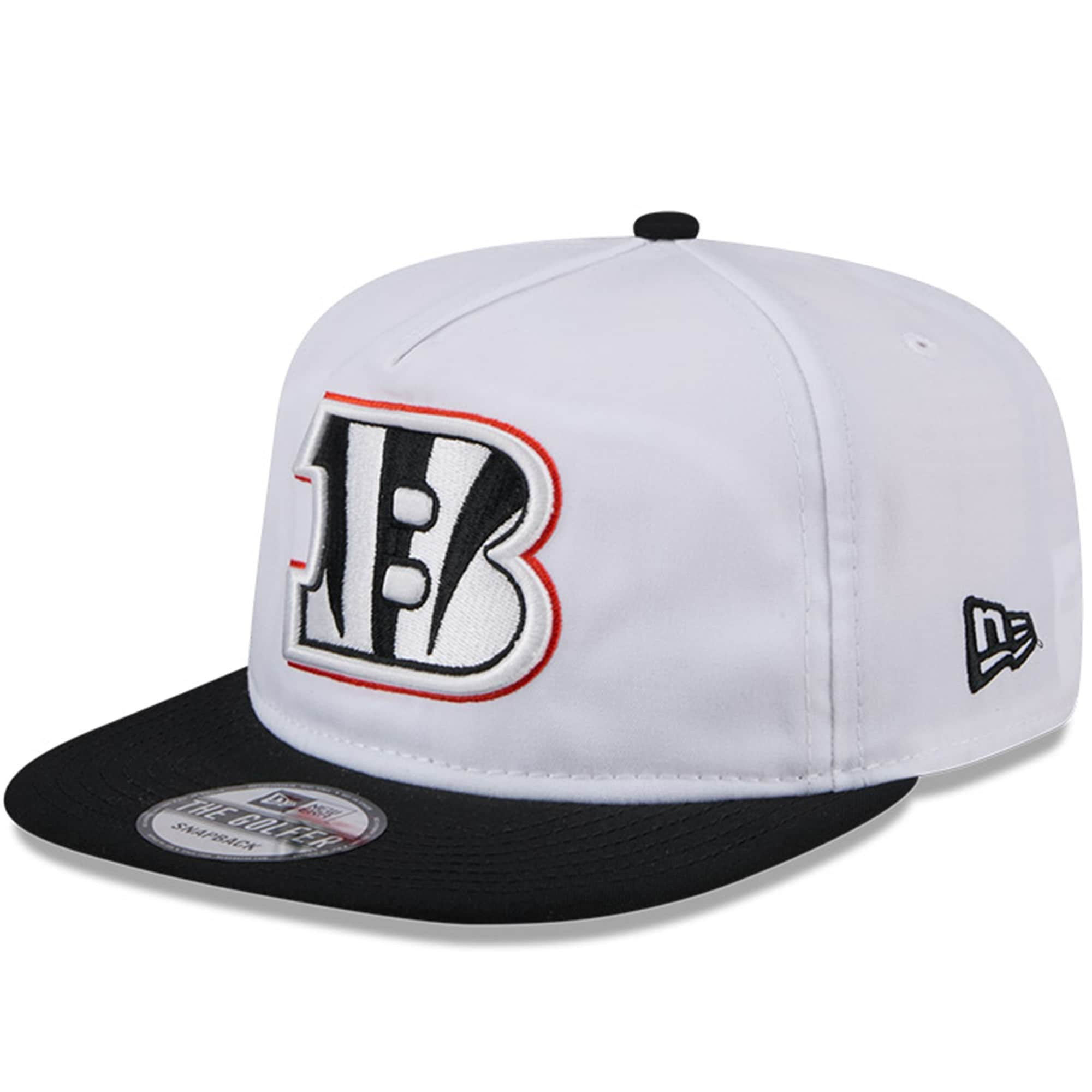 Mens New Era WhiteBlack Cincinnati Bengals 2024 NFL Training Camp Golfer Snapback Hat Embroidered